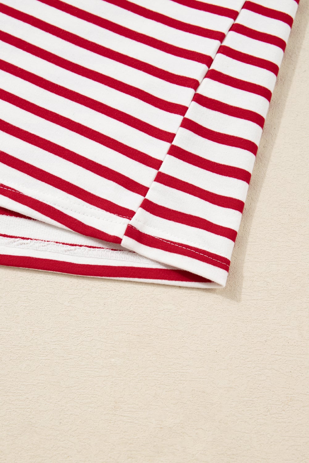 Red Stripe Round Neck Ruffle Trim Long Sleeve Top