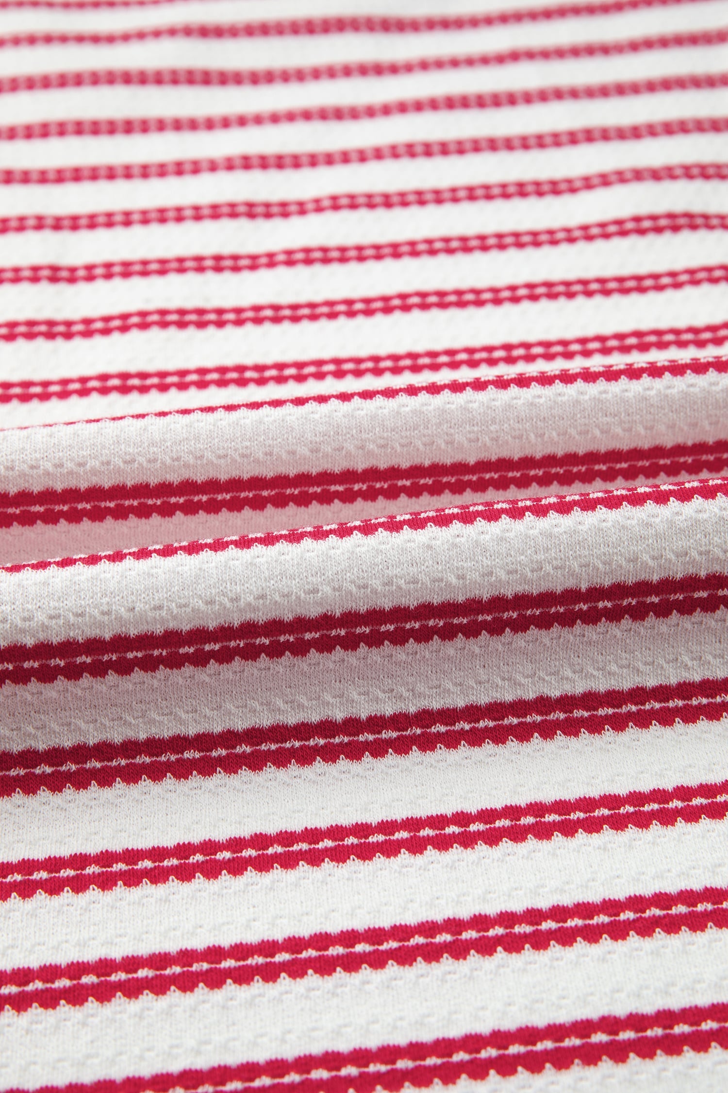Red Stripe Textured Knit Button Detail Short Sleeve Casual Tee