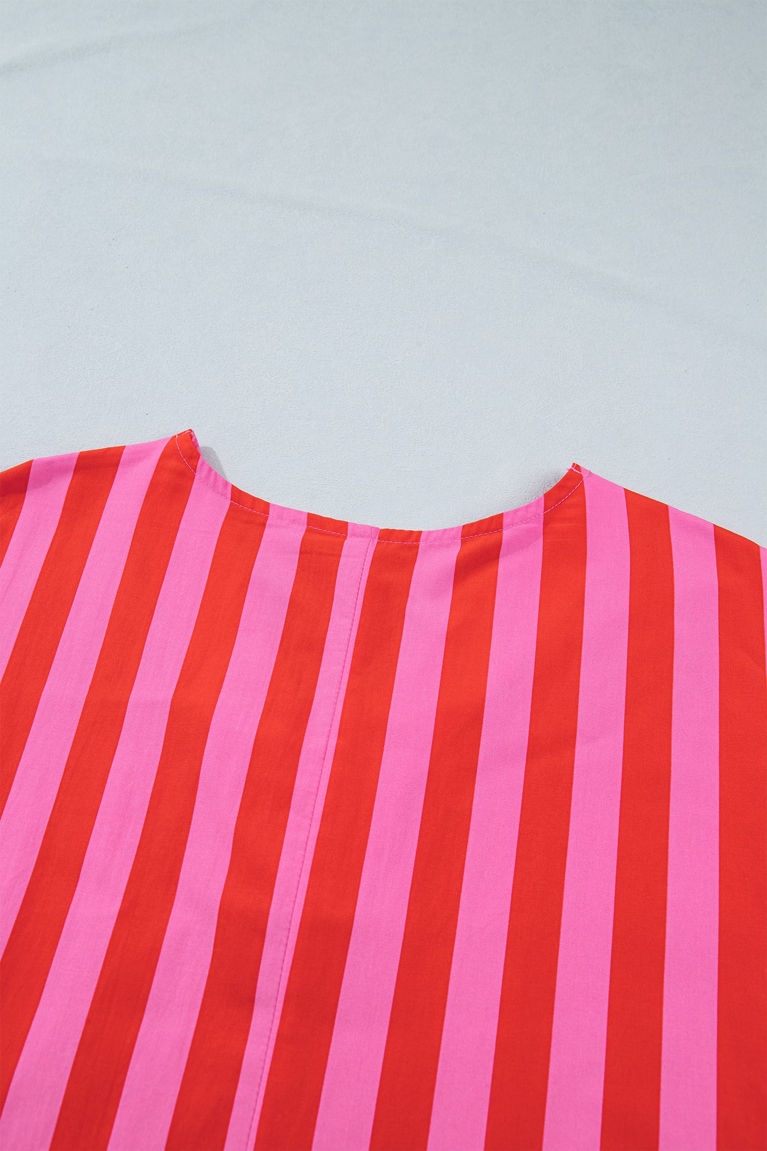 Red Stripe V Neck Cuffed Sleeve Relaxed Split Midi Dress