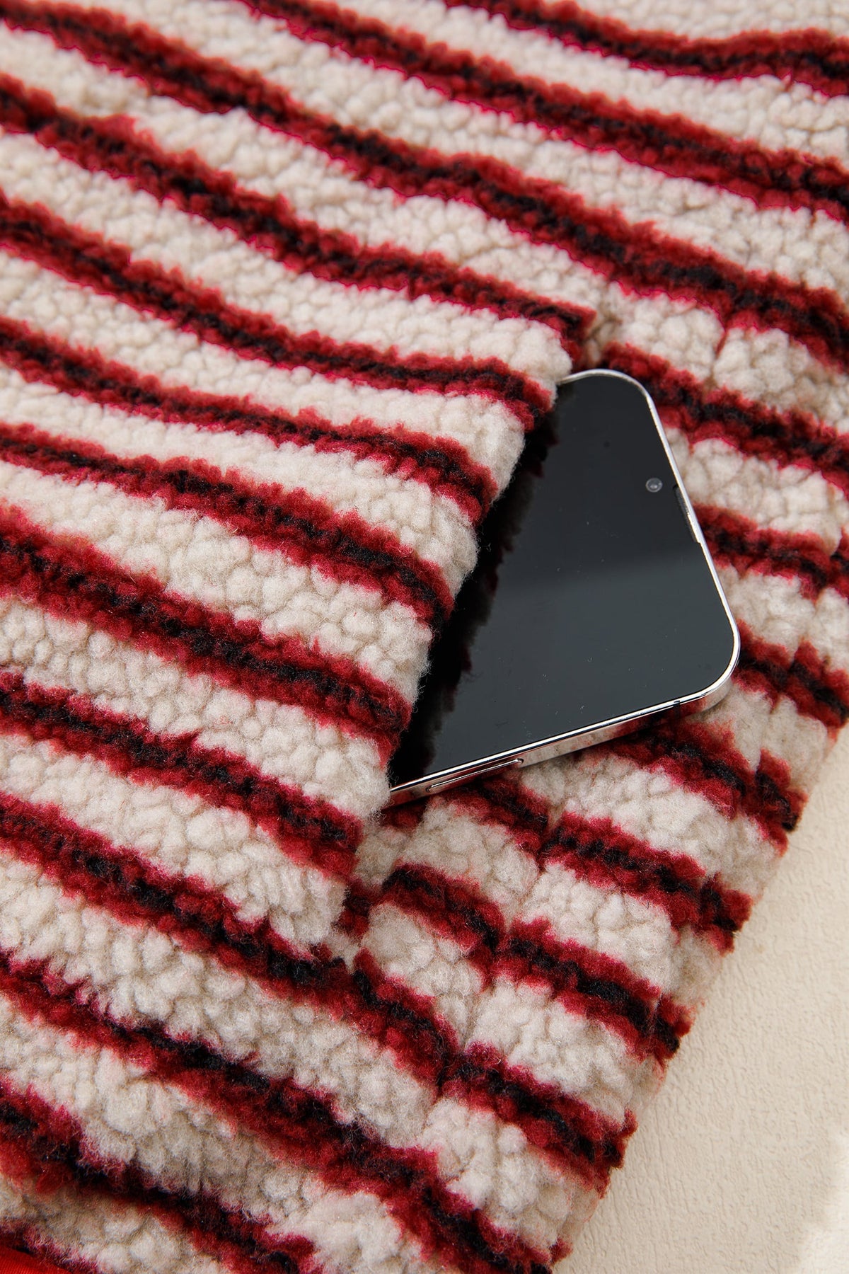 Red Striped Fuzzy Colorblock Button Placket Sweatshirt