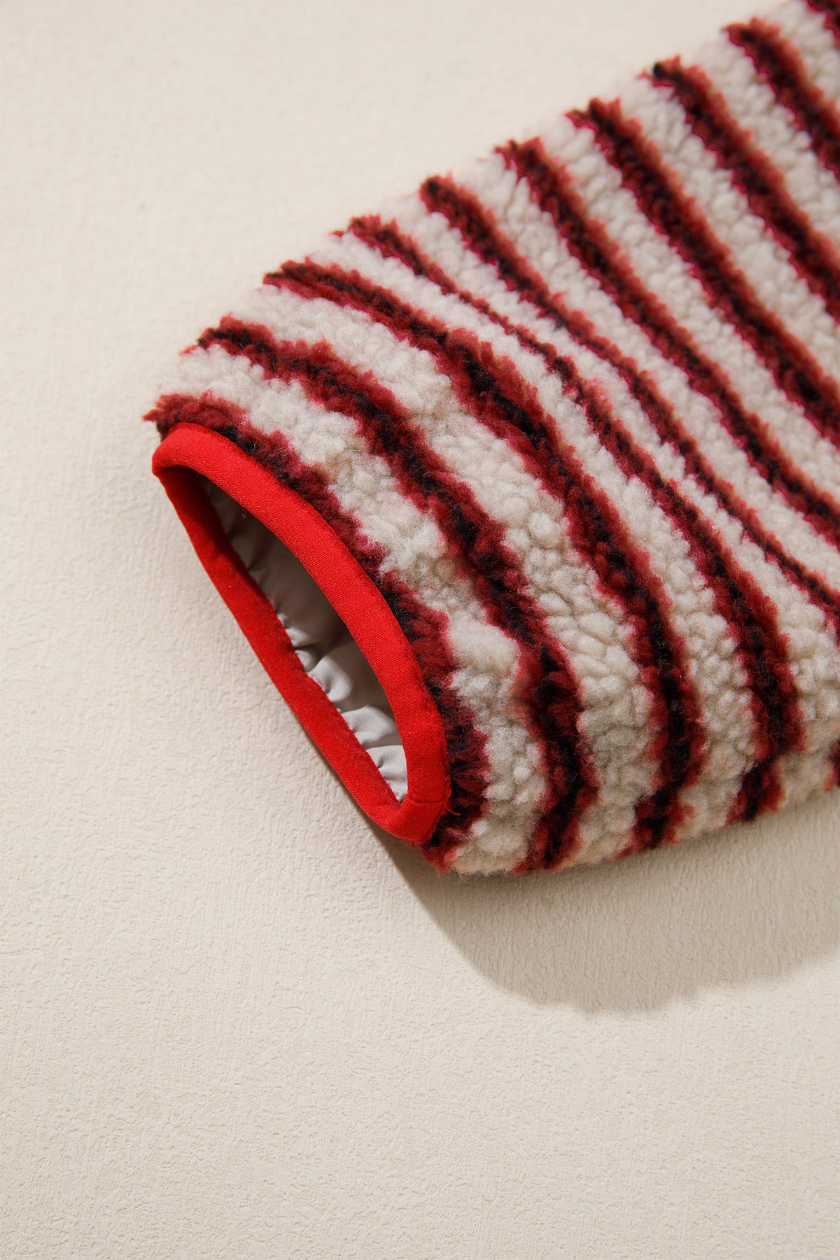 Red Striped Fuzzy Colorblock Button Placket Sweatshirt