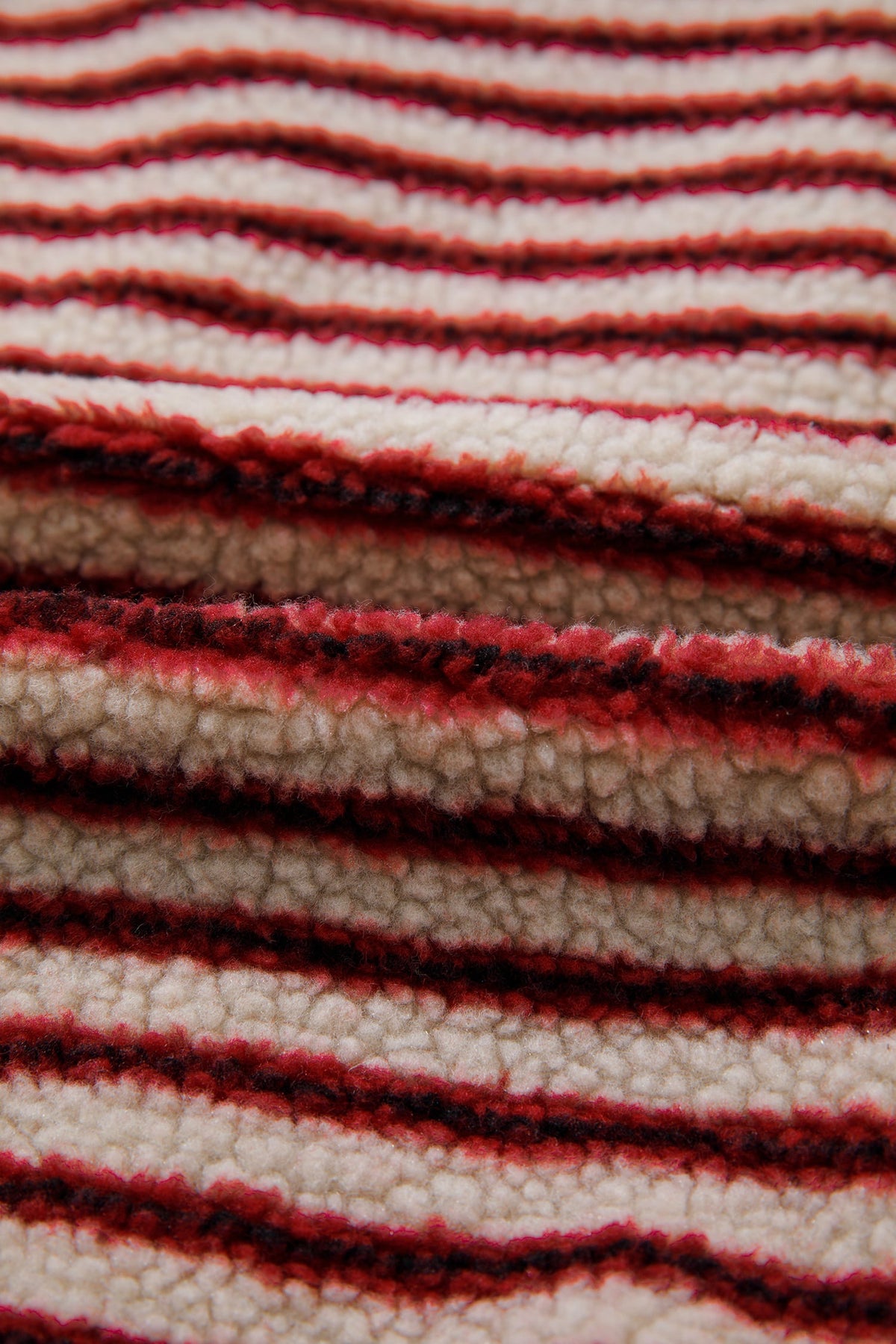 Red Striped Fuzzy Colorblock Button Placket Sweatshirt
