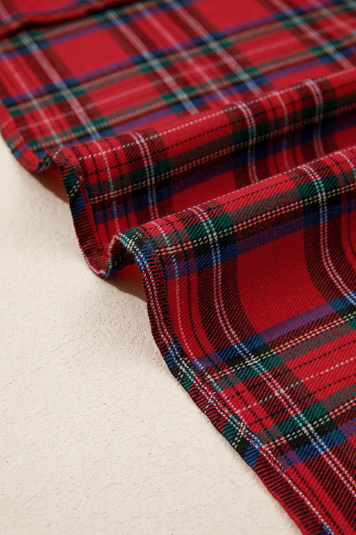 Red Tartan Plaid Square Neck Puff Sleeve Knot Waist Flared Midi Dress