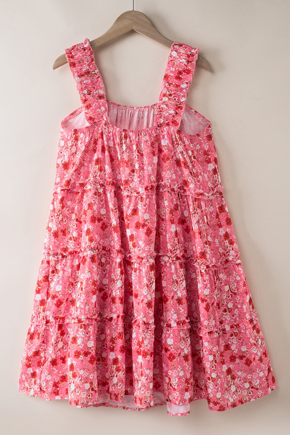 Fiery Red Tiered Ruffled Square Neck Sleeveless Floral Mini Dress