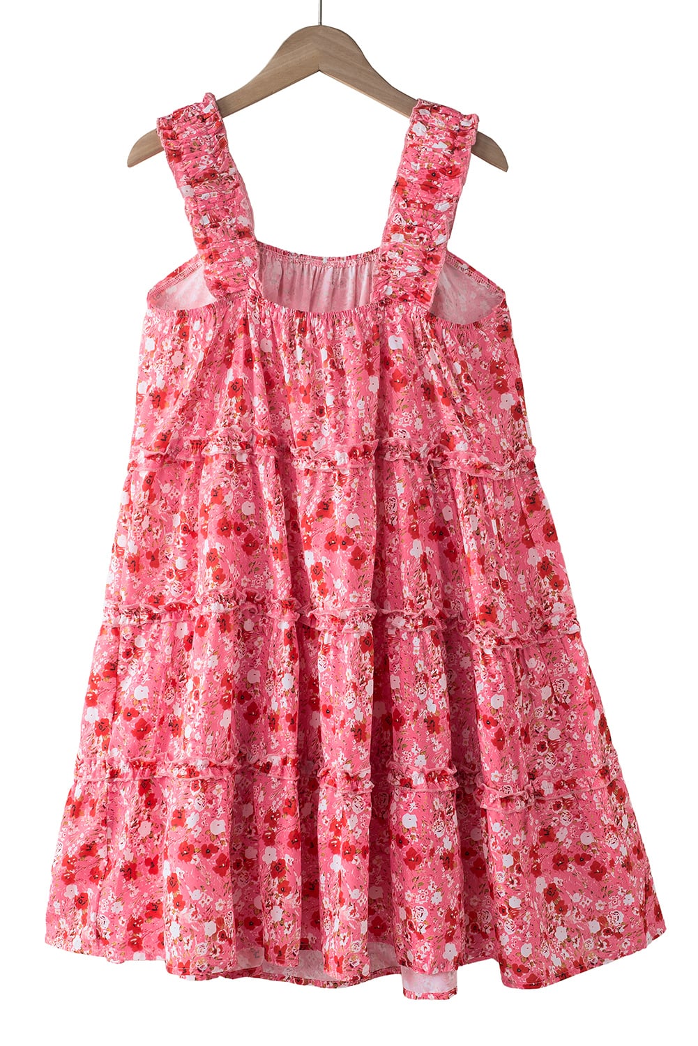Fiery Red Tiered Ruffled Square Neck Sleeveless Floral Mini Dress