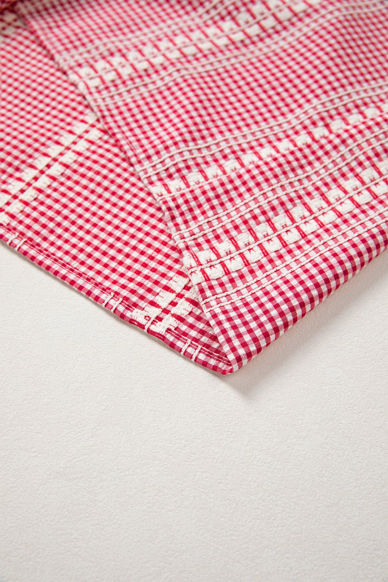 Red Western Pony Embroidered Yoke Puff Sleeve Gingham Blouse