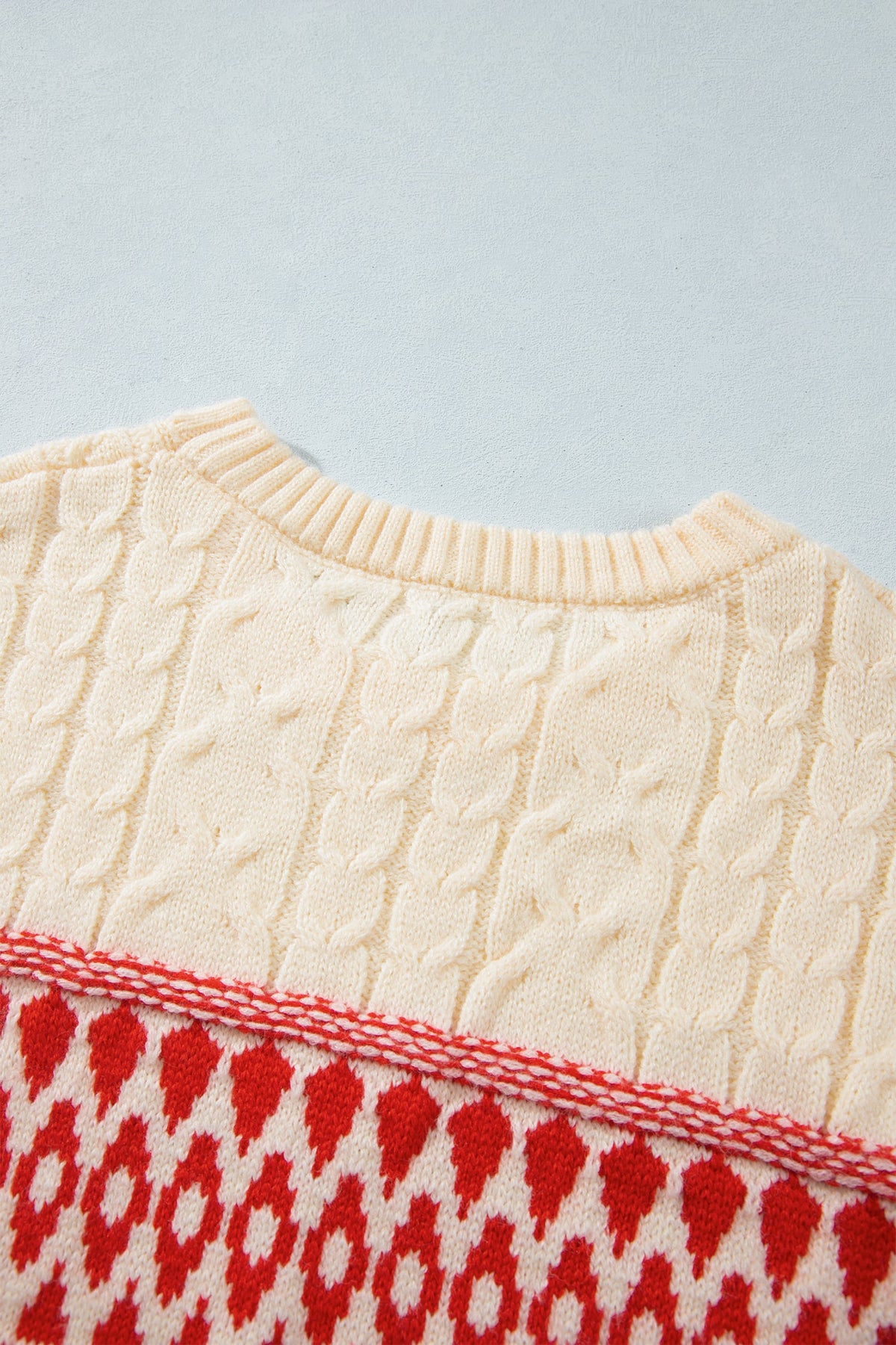 Red Western Print Round Neck Long Sleeve Shift Sweater