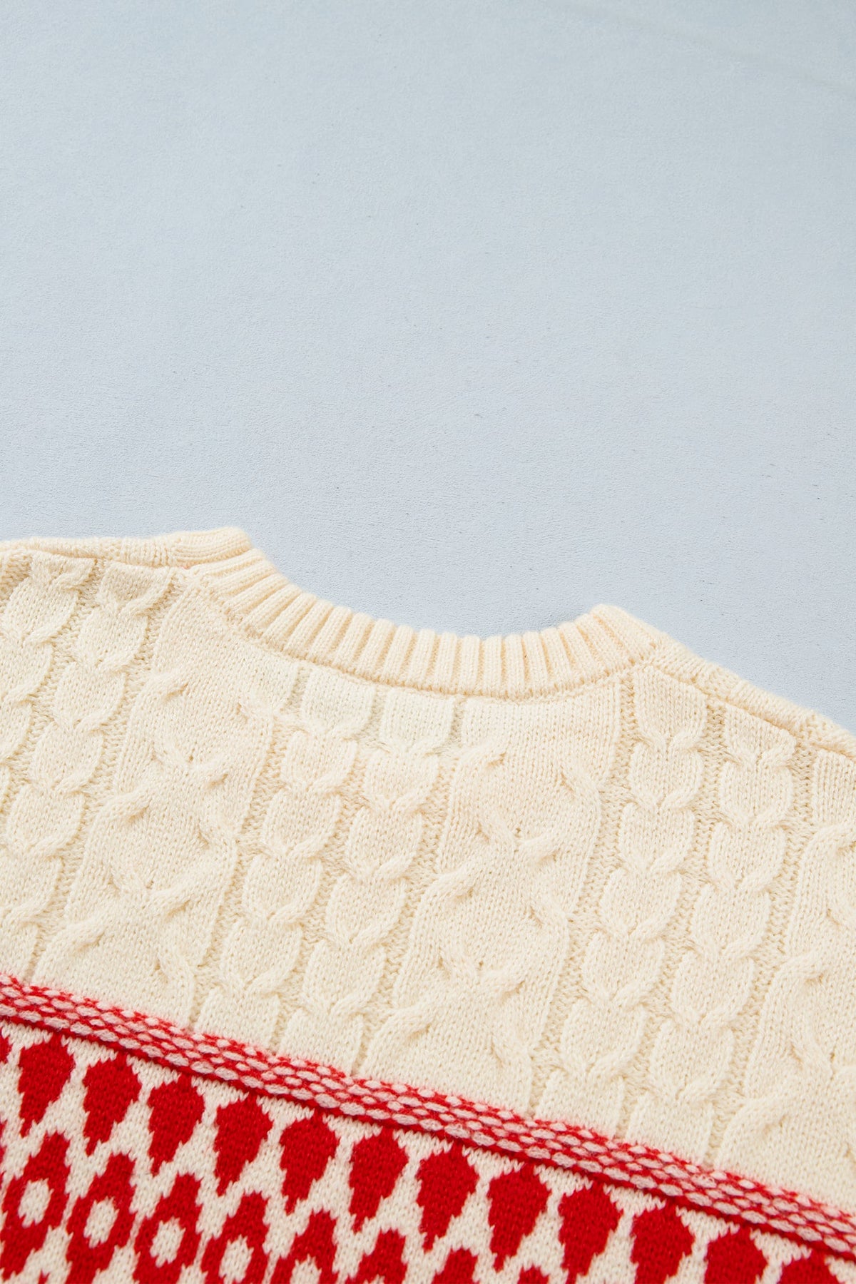 Red Western Print Round Neck Long Sleeve Shift Sweater
