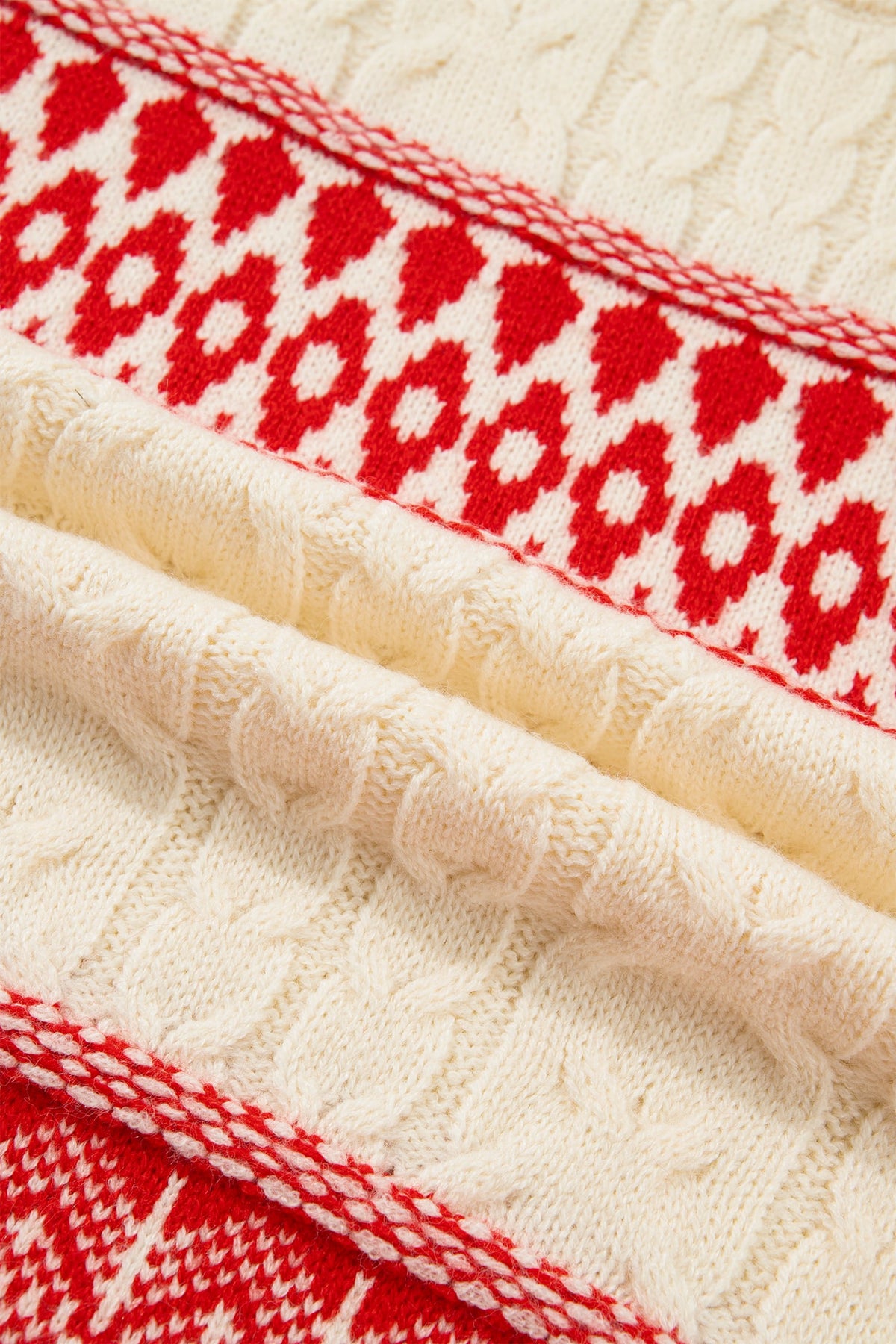 Red Western Print Round Neck Long Sleeve Shift Sweater