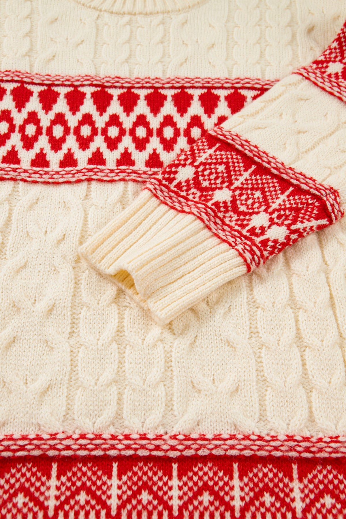 Red Western Print Round Neck Long Sleeve Shift Sweater