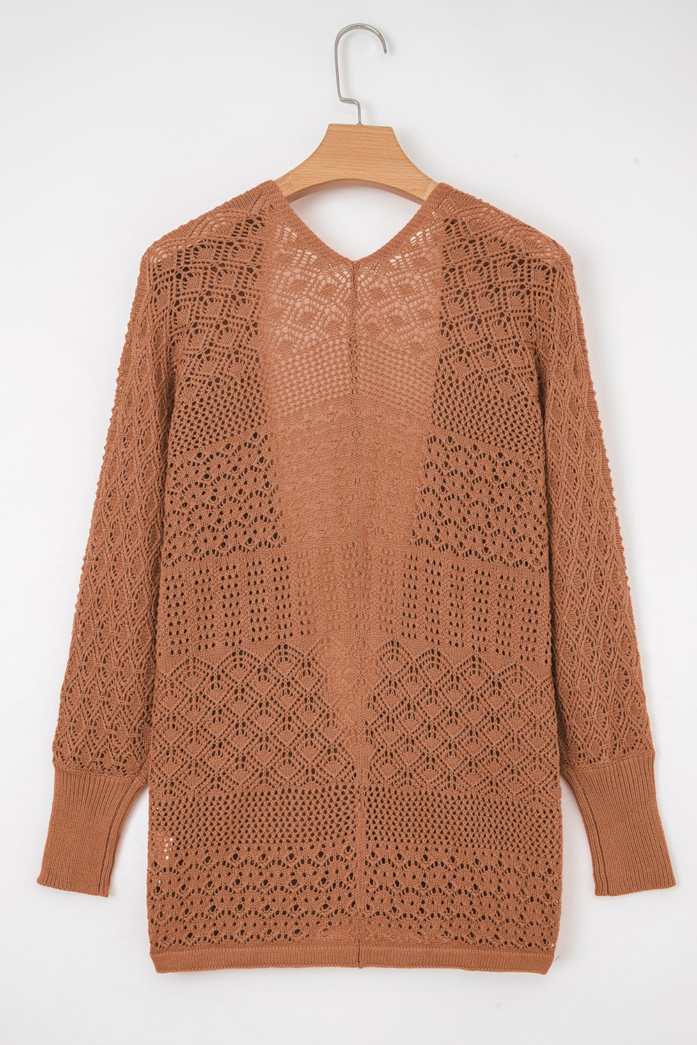 Redwood Burl Mix Pattern Hollowed Knit Open Front Cardigan