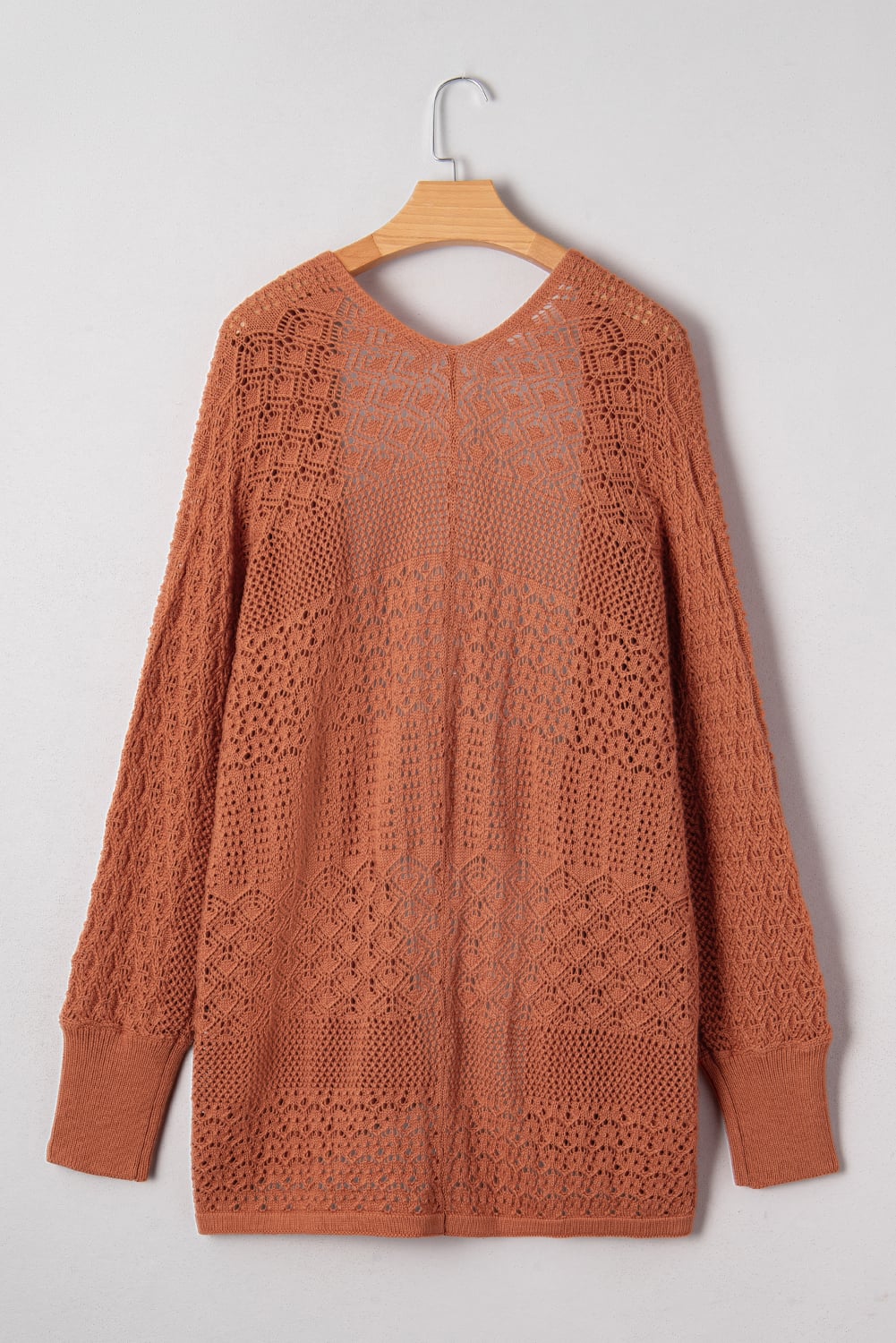 Redwood Burl Mixed Pattern Knitted Open Front Plus Cardigan