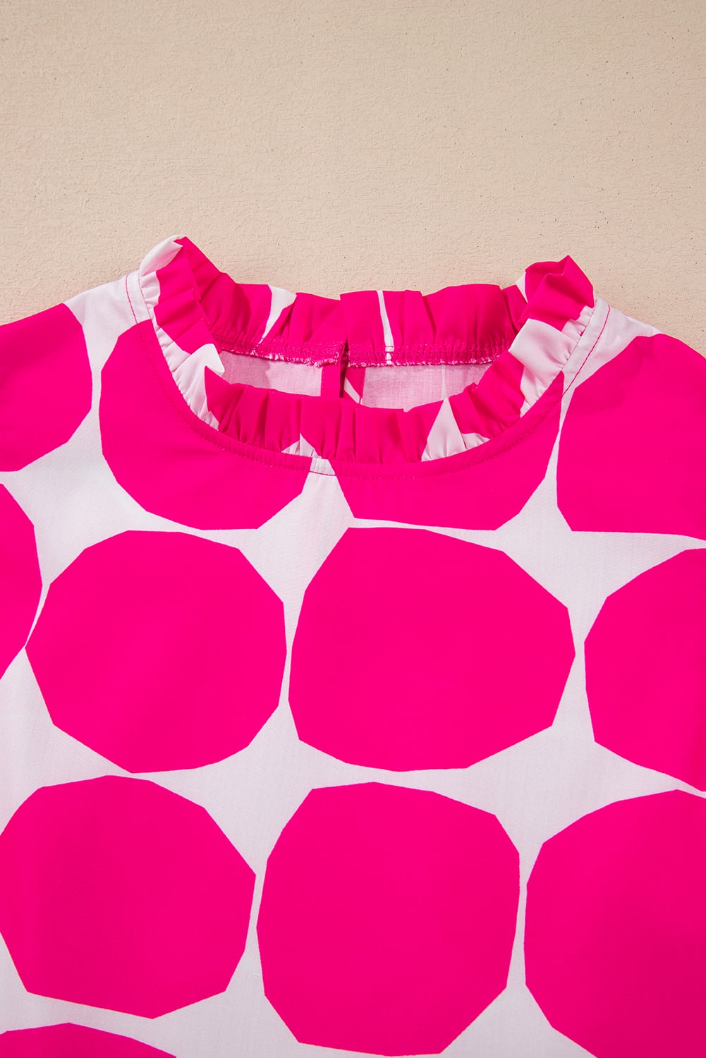 Rose Bubblegum Pattern Frilled Collar Flutter Sleeve Top