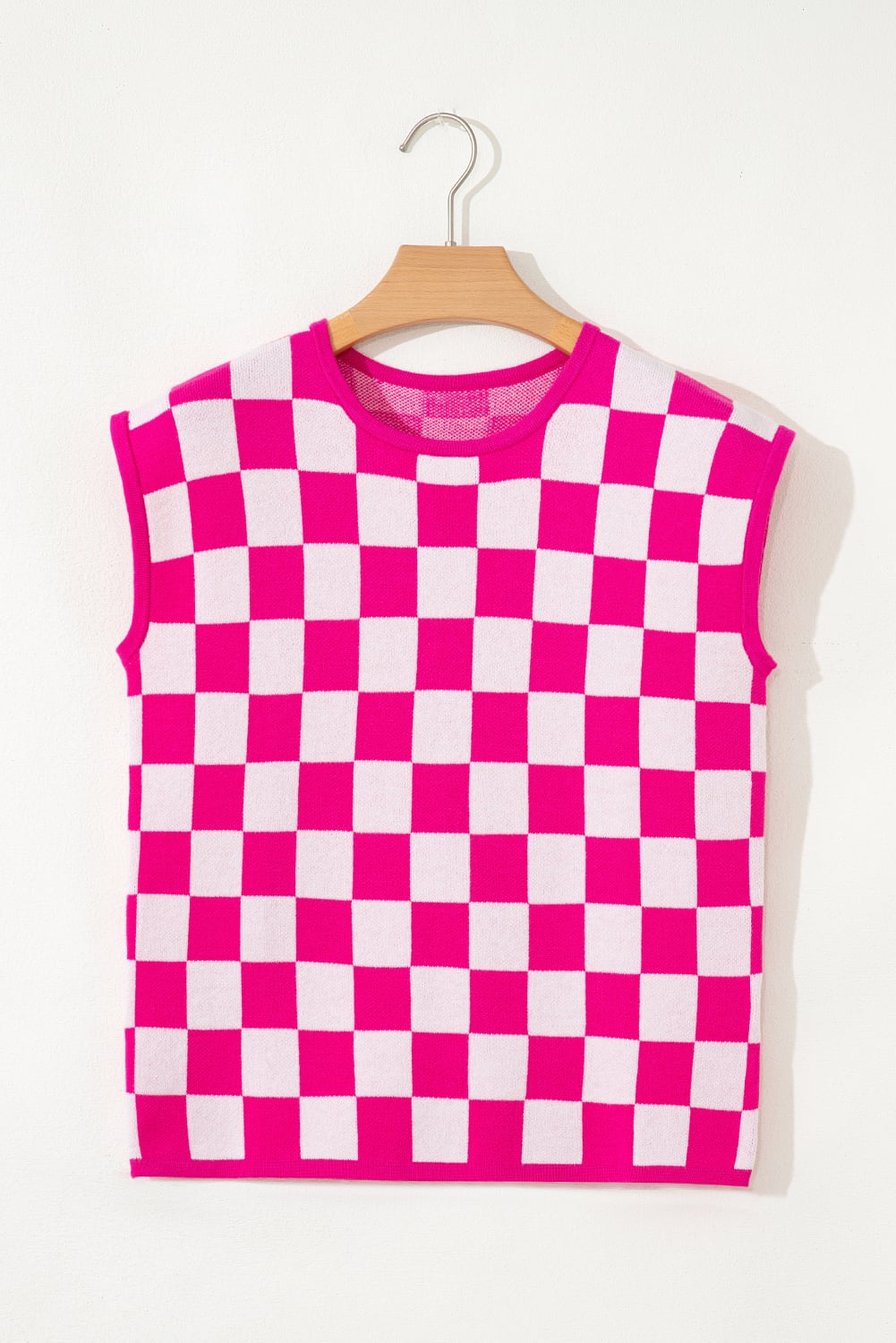 Rose Check Pattern Cap Sleeve Knitted Sweater