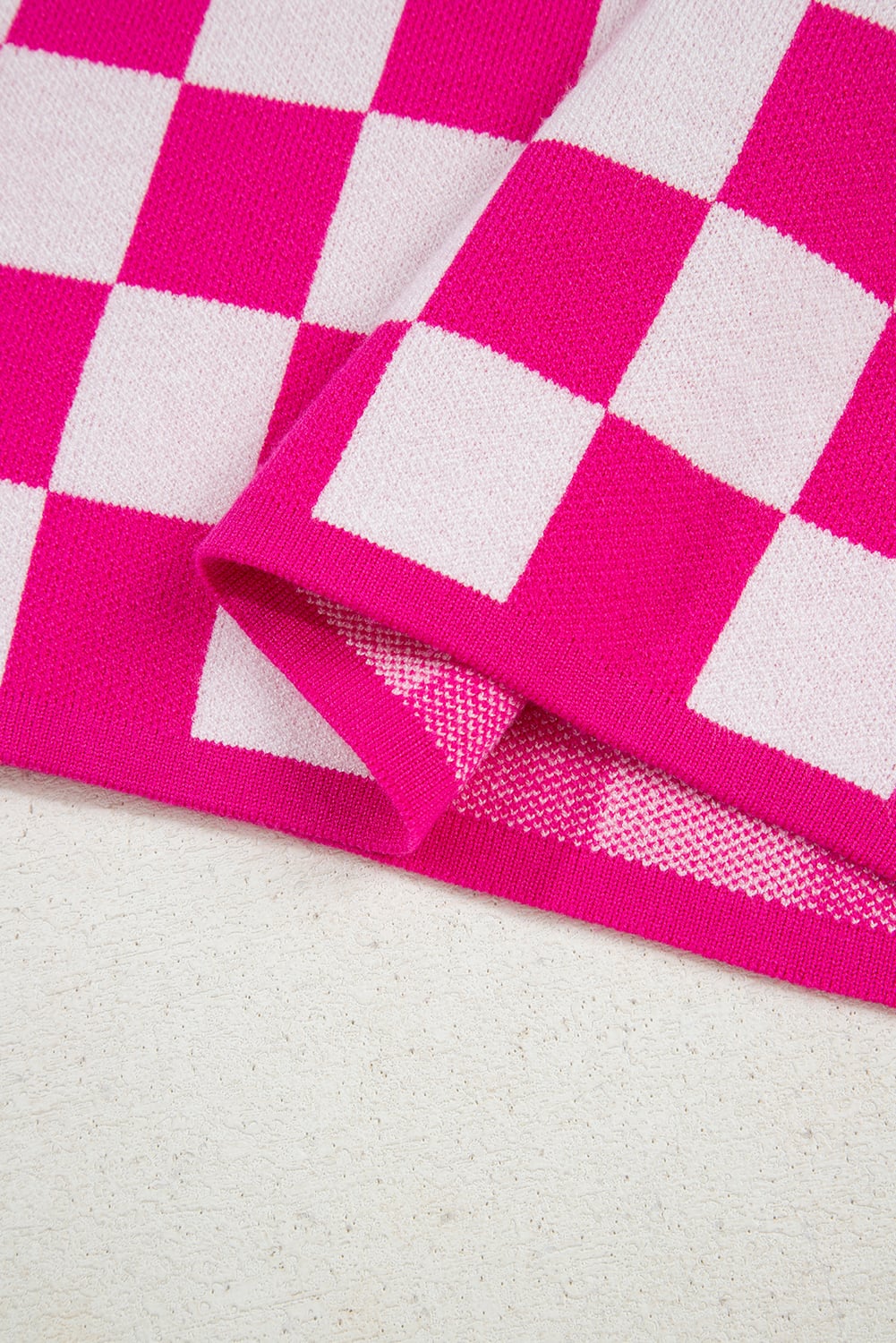 Rose Check Pattern Cap Sleeve Knitted Sweater