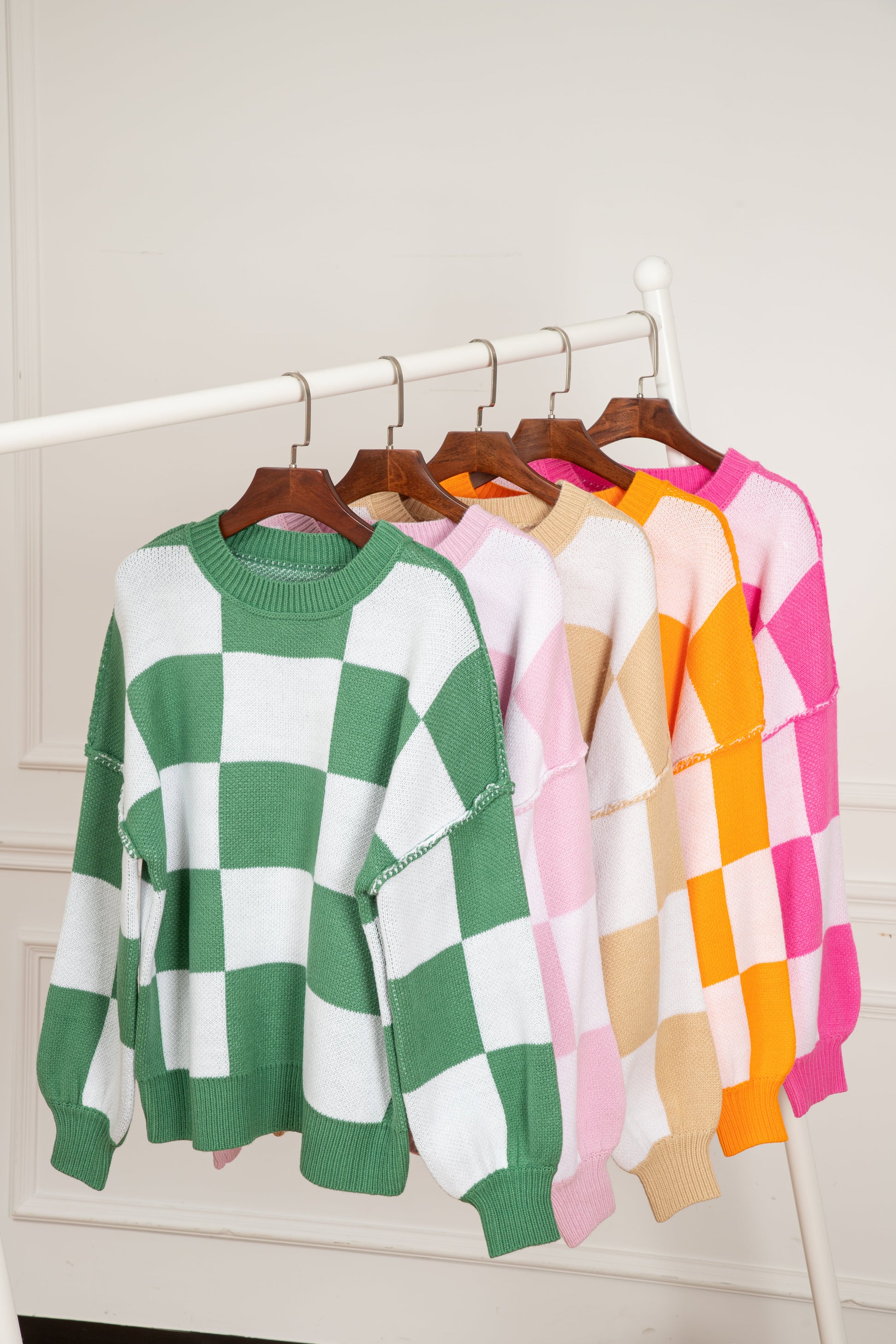 Rose Checkered Bishop Sleeve Sweater