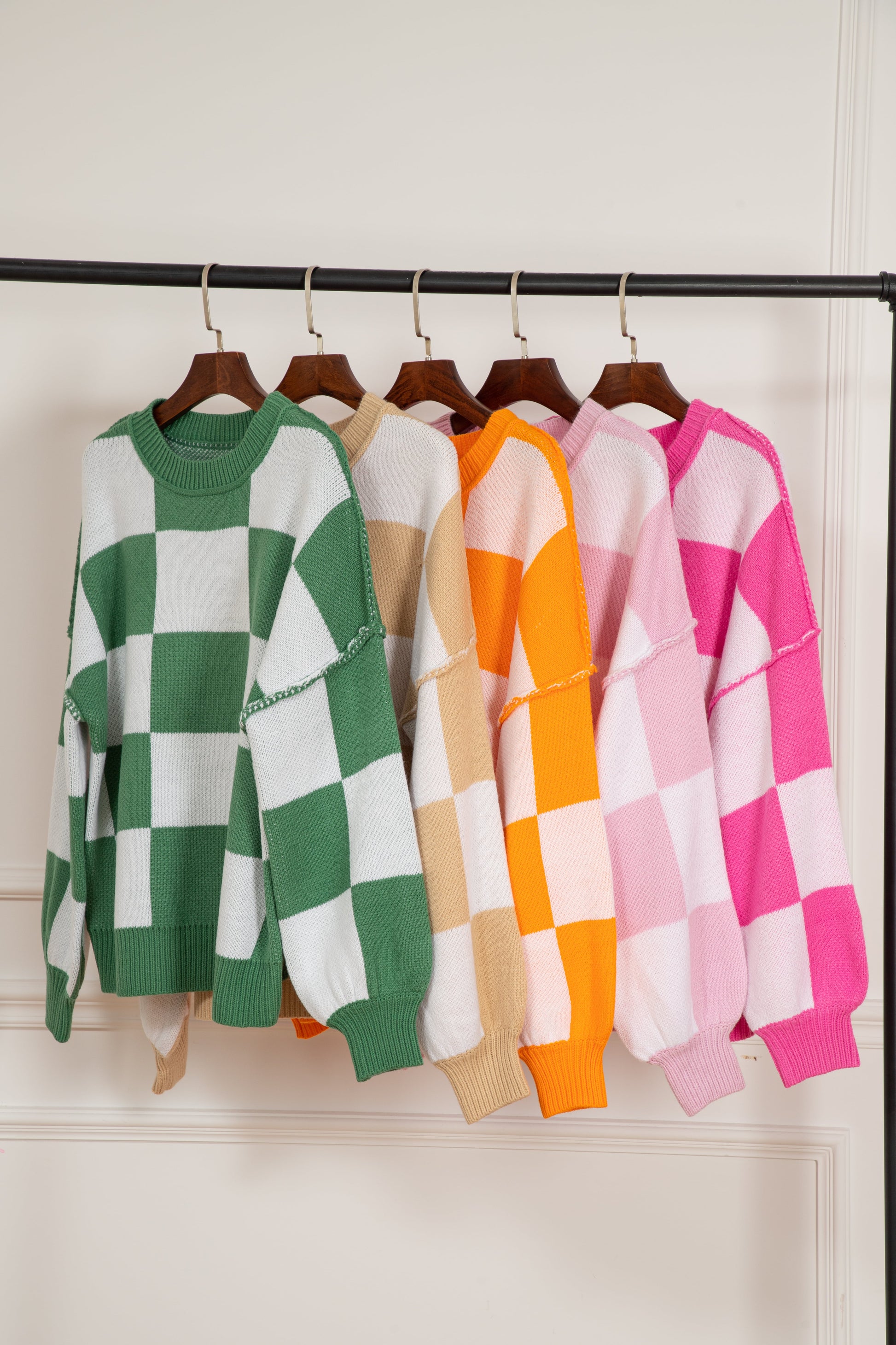 Rose Checkered Bishop Sleeve Sweater
