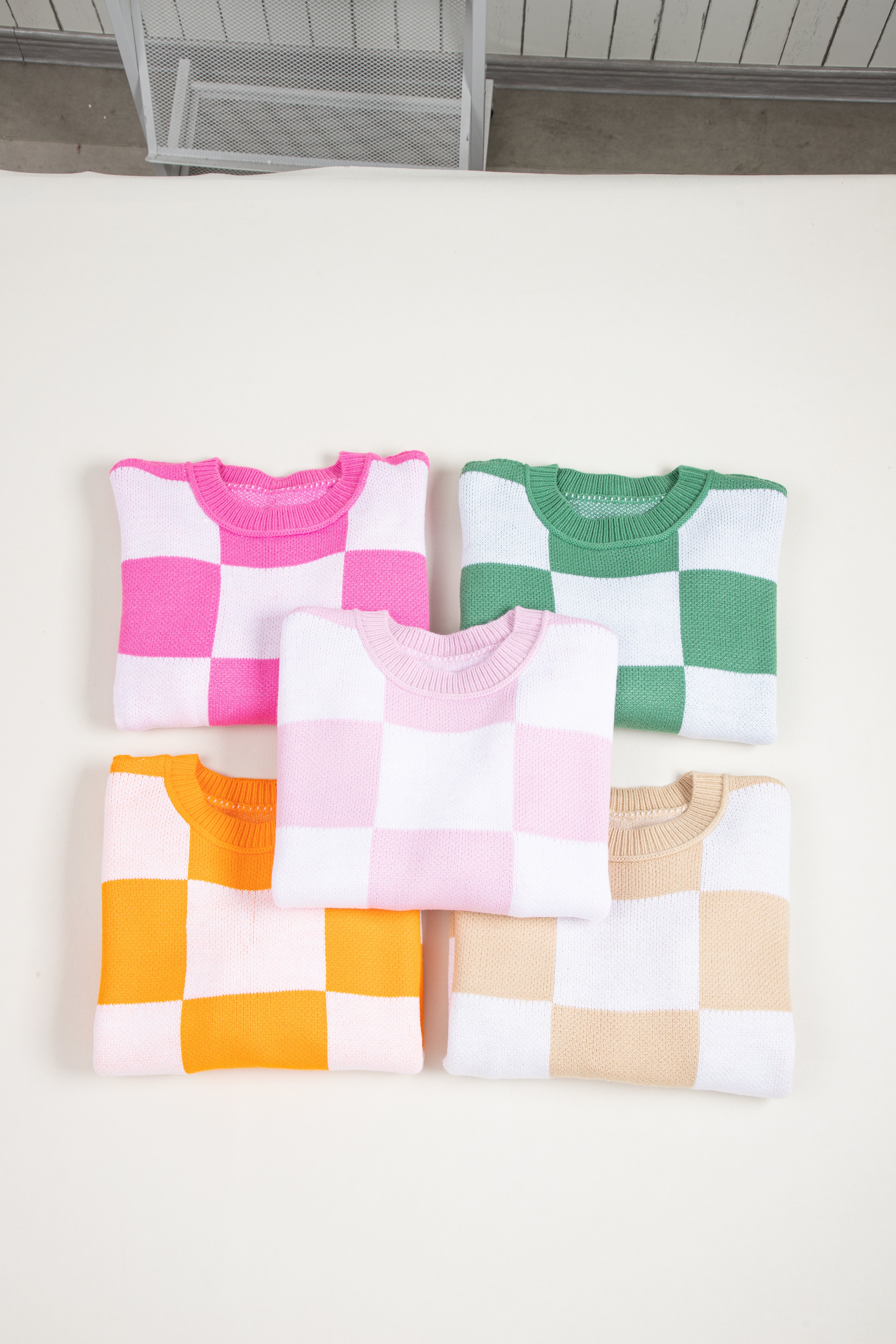 Rose Checkered Bishop Sleeve Sweater