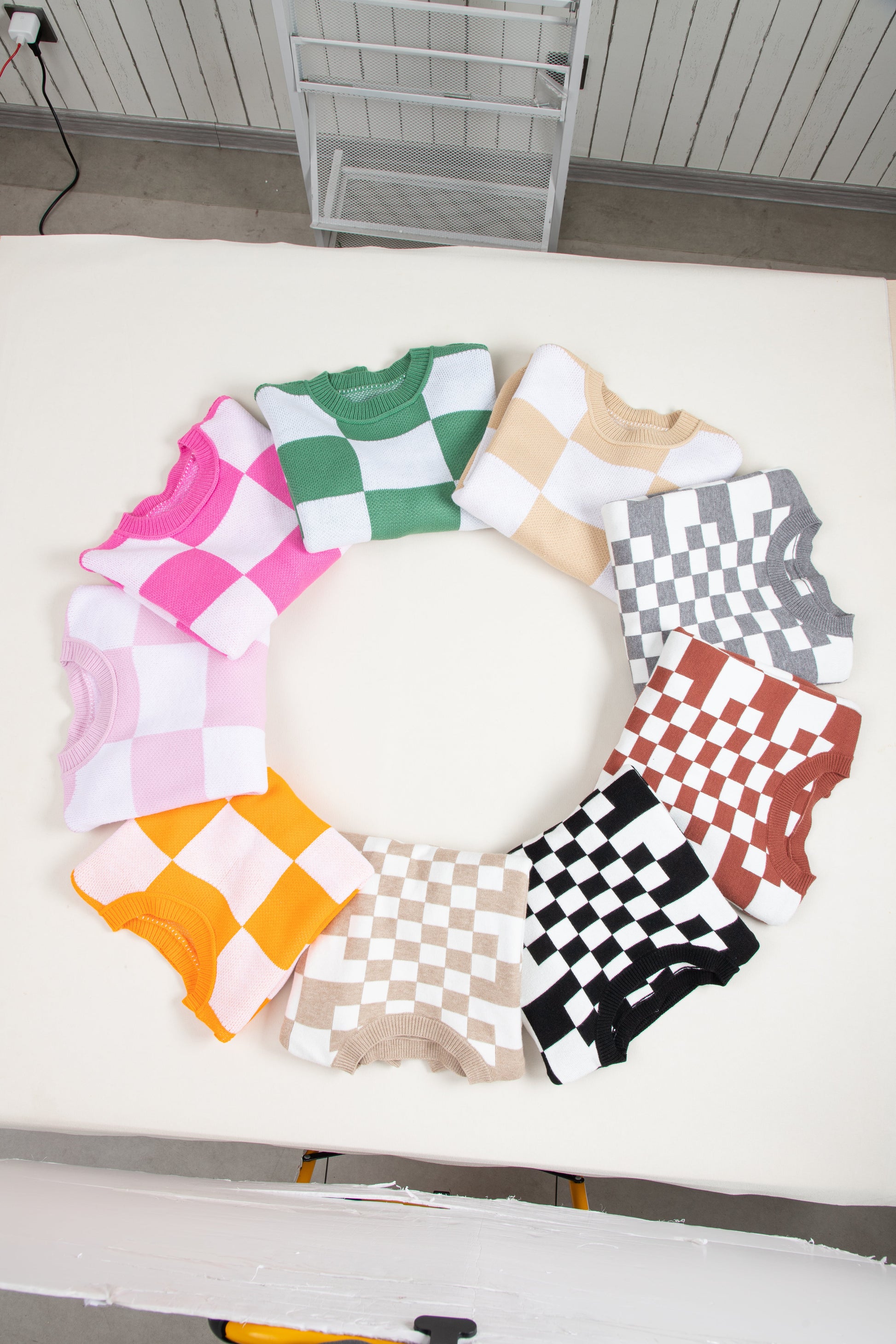 Rose Checkered Bishop Sleeve Sweater