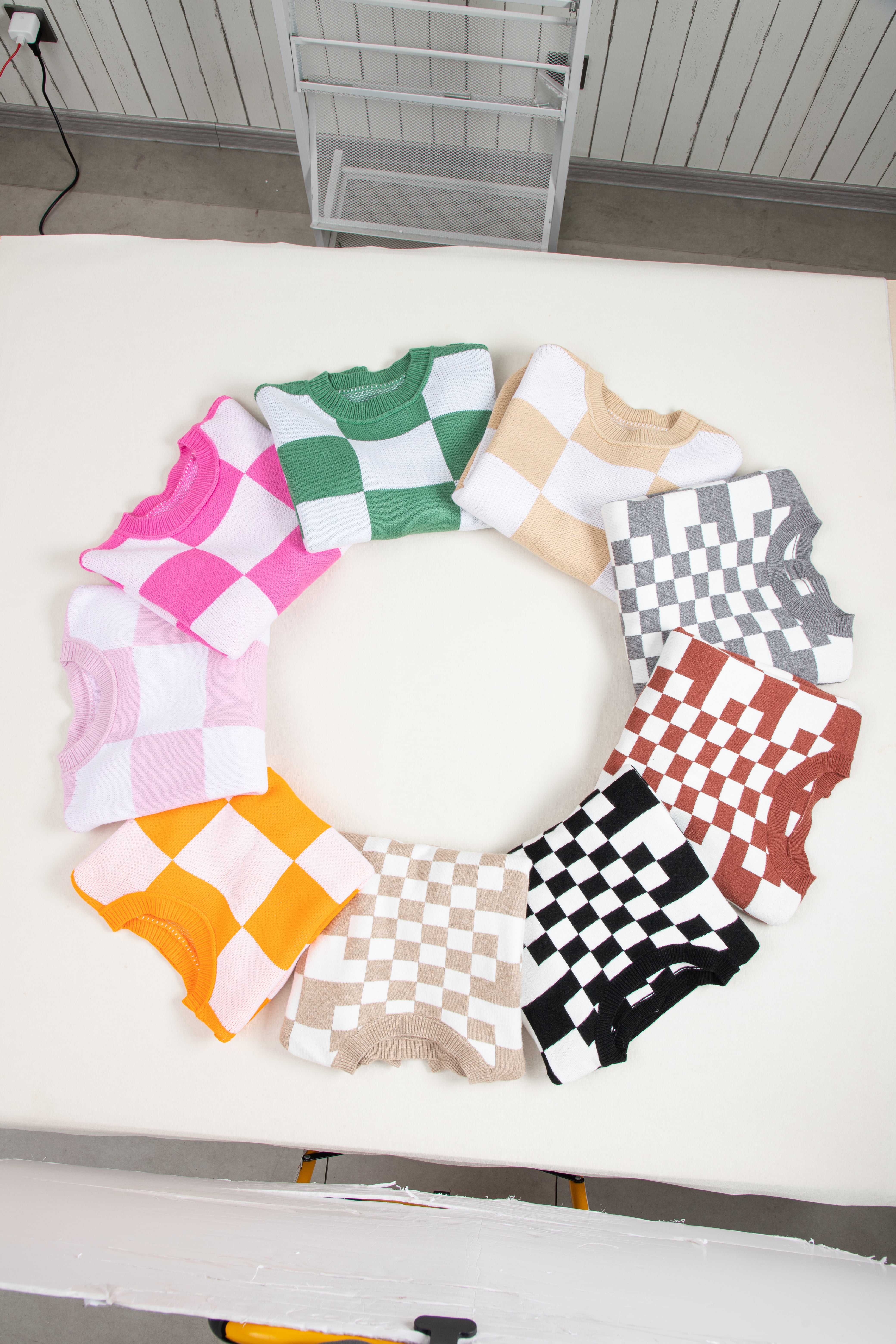 Rose Checkered Bishop Sleeve Sweater