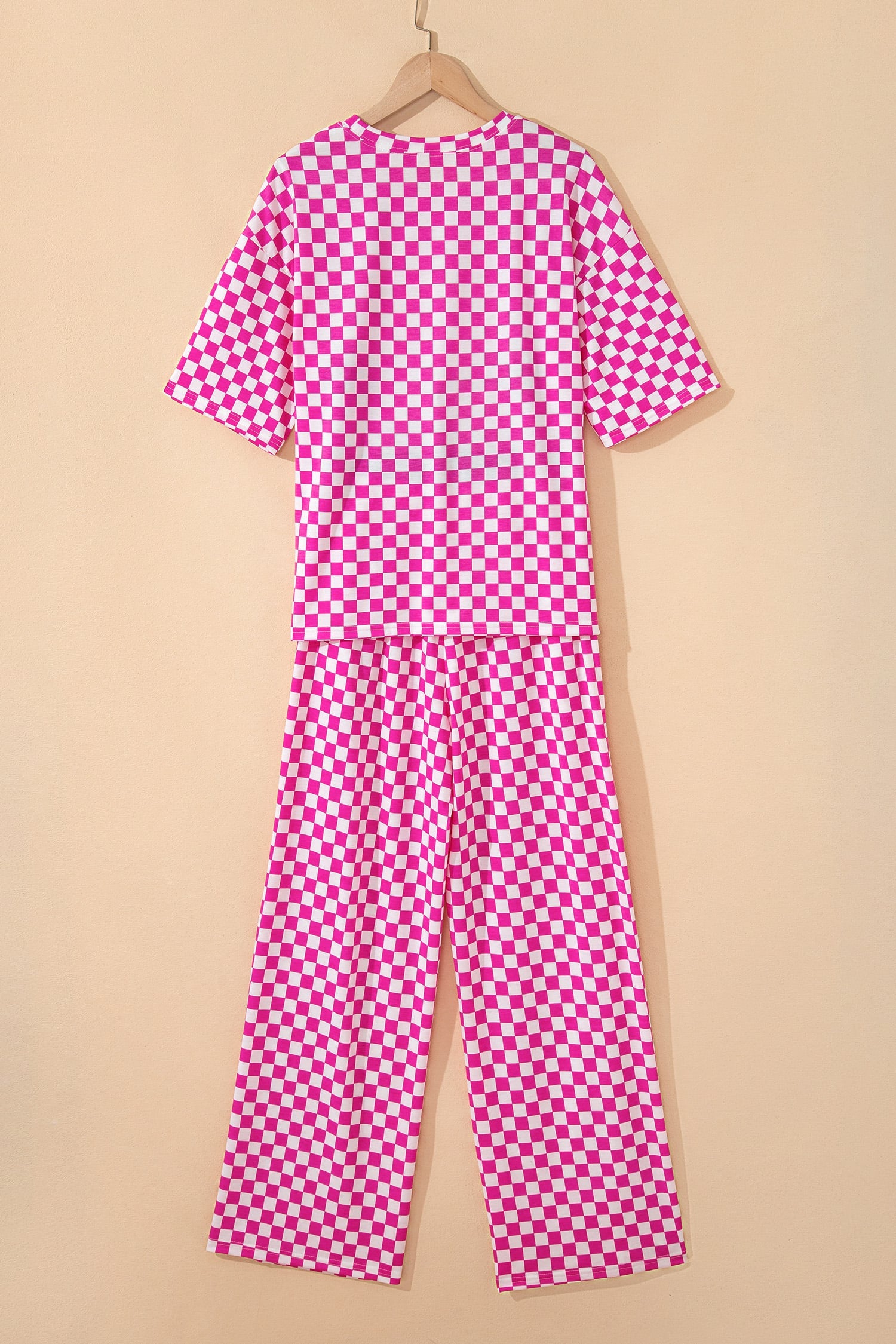 Rose Checkered Print Half Sleeve Tee 2pcs Lounge Pant Set