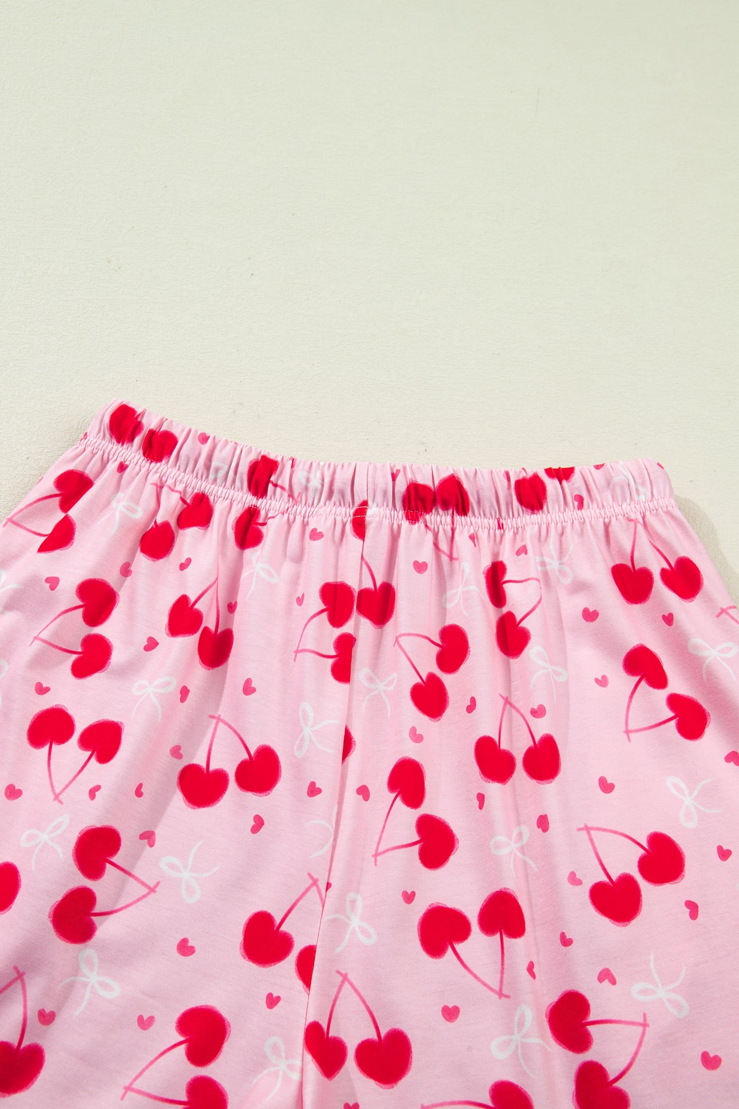 Rose Cherry Bow Mixed Print Scalloped Edge Short Pajama Set