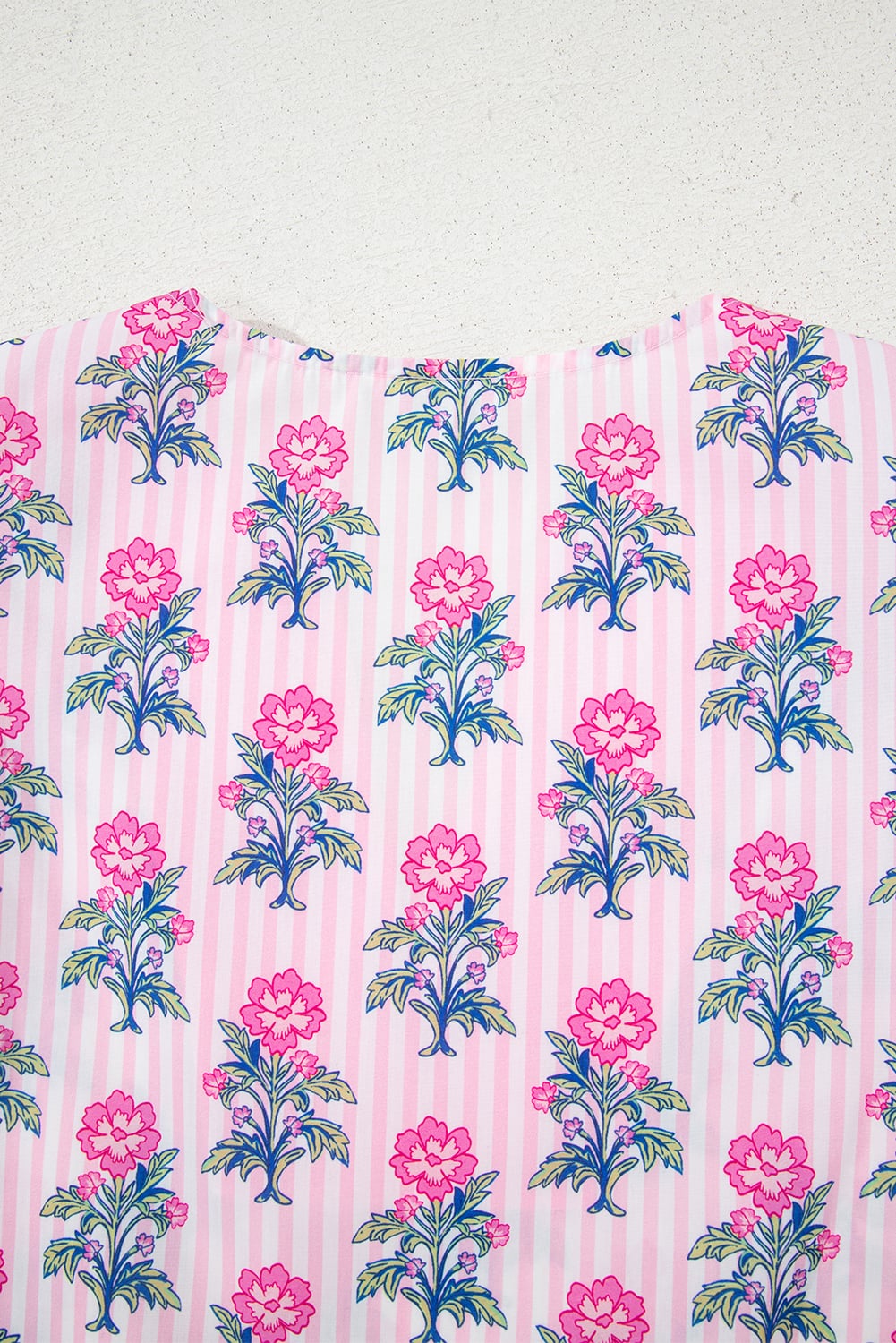 Rose Floral Striped Print Contrast Patchwork Ruffle Hem Blouse