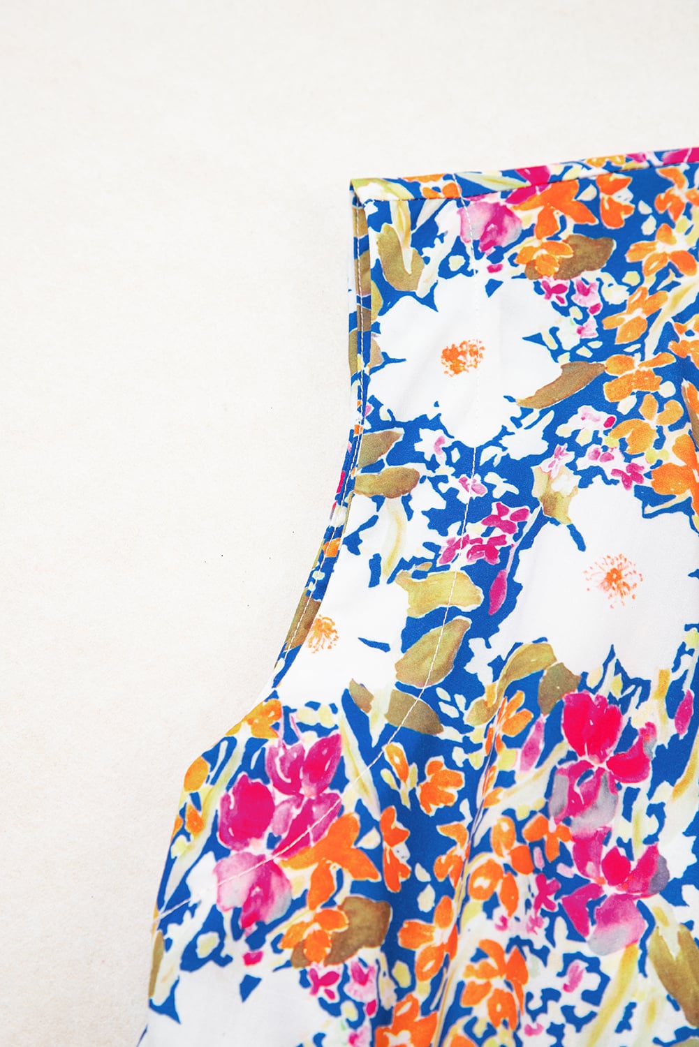 Rose Green Floral Print Bow Applique Slit Sleeveless Peplum Blouse
