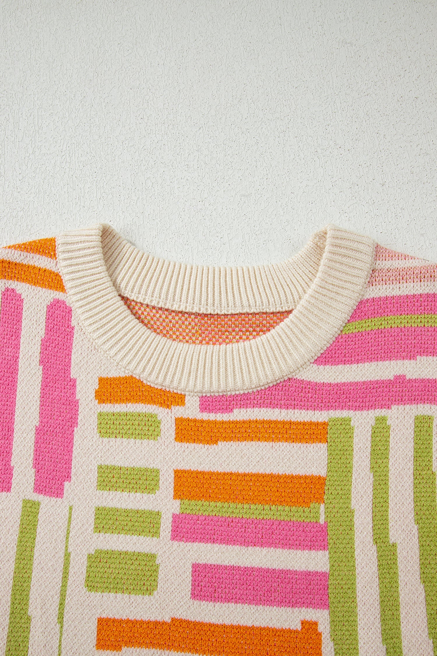 Rose Love Lines Pattern Crew Neck Puff Sleeve Sweater