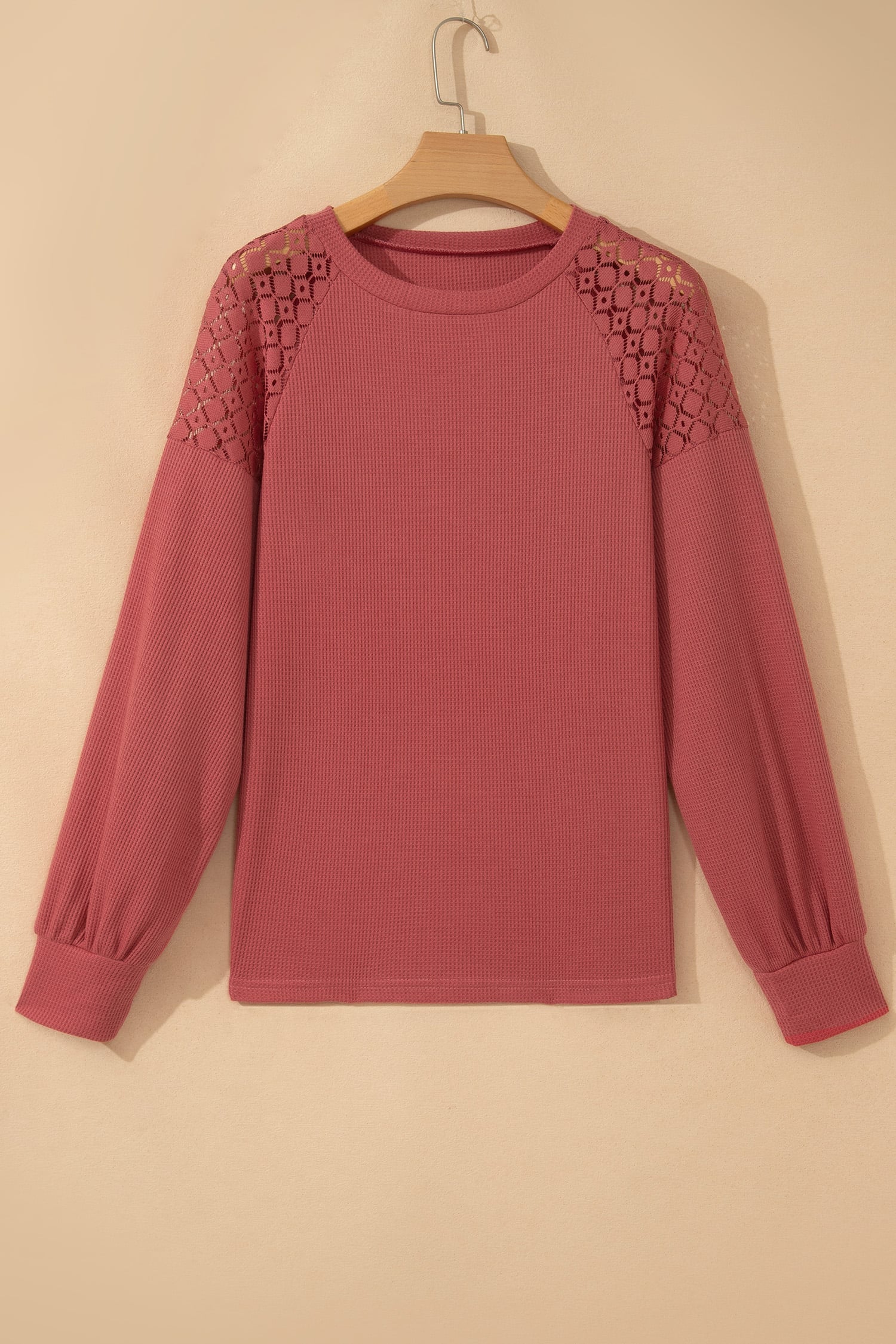 Rose Pink Lace Long Sleeve Textured Pullover