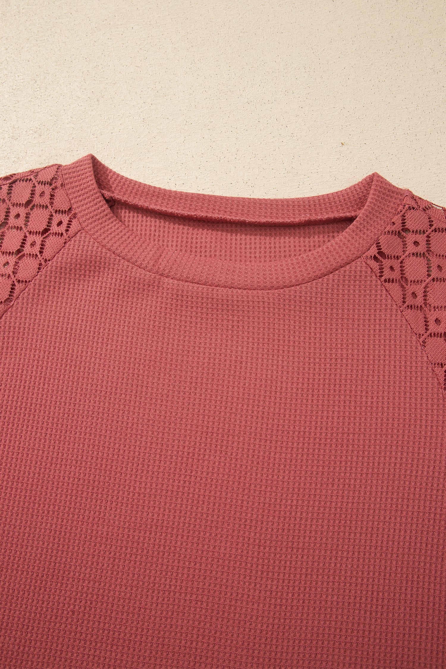 Rose Pink Lace Long Sleeve Textured Pullover