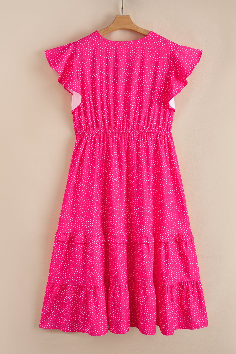 Rose Polka Dot Print Ruffled Smocked High Waist Plus Midi Dress