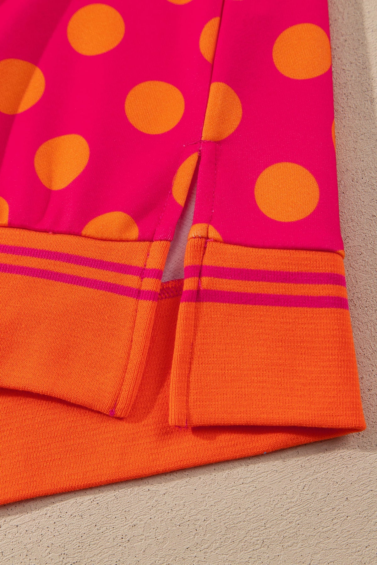 Rose Polka Dot Striped Trim Mock Neck Sweatshirt