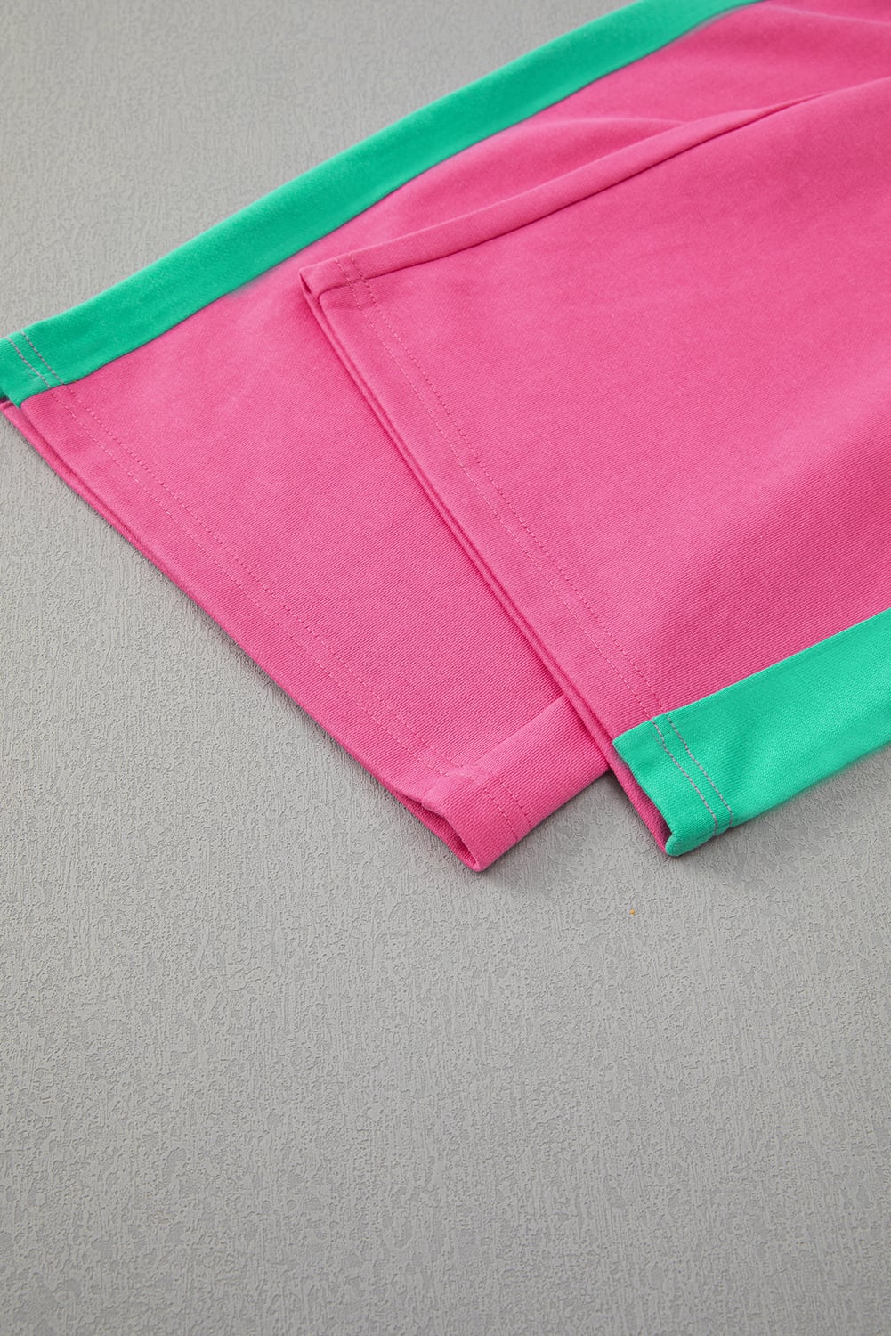 Rose Red 2pcs Color Block Pullover Loose Pant Set