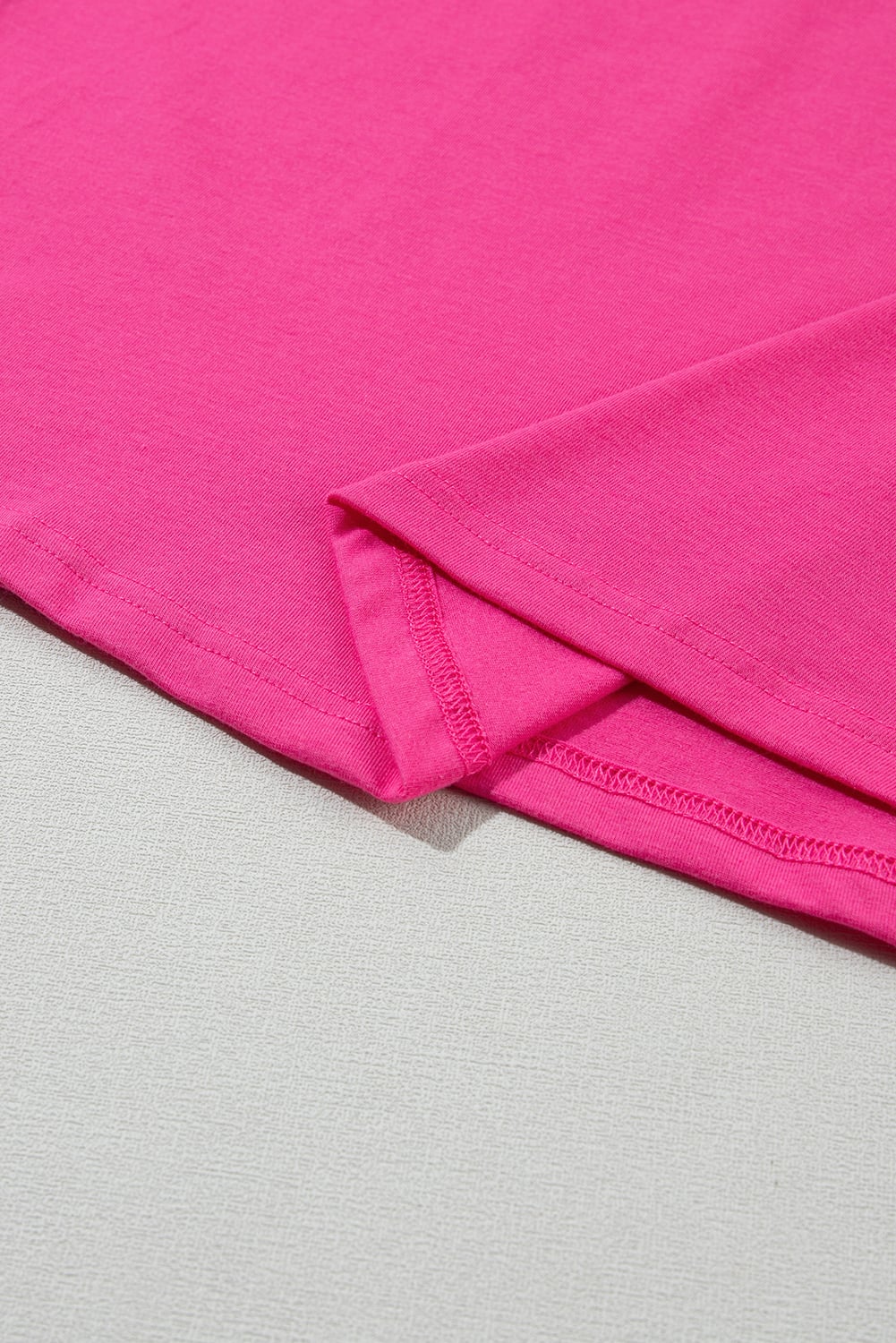 Rose Red Casual Plain Crew Neck Tee
