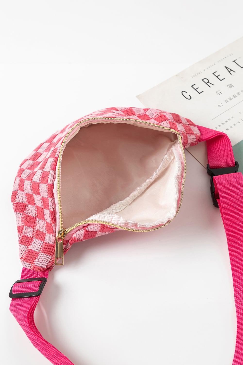 Rose Red Checkered Pattern Crossbody Sling Bag