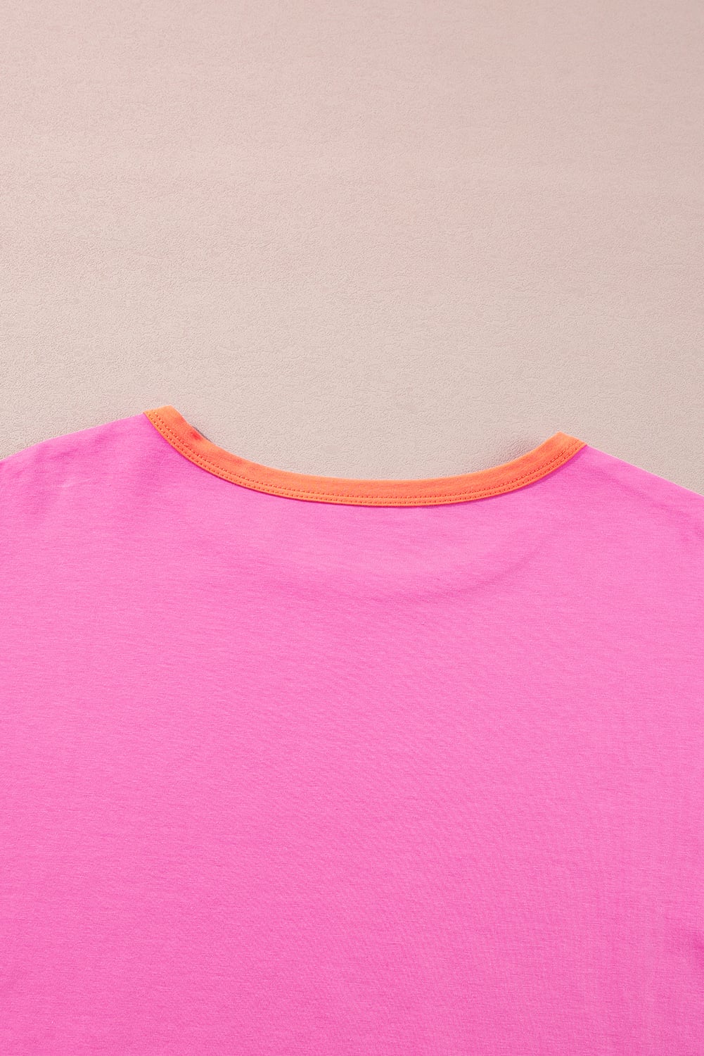Rose Red Colorblock Patchwork Long Sleeve Loose Top