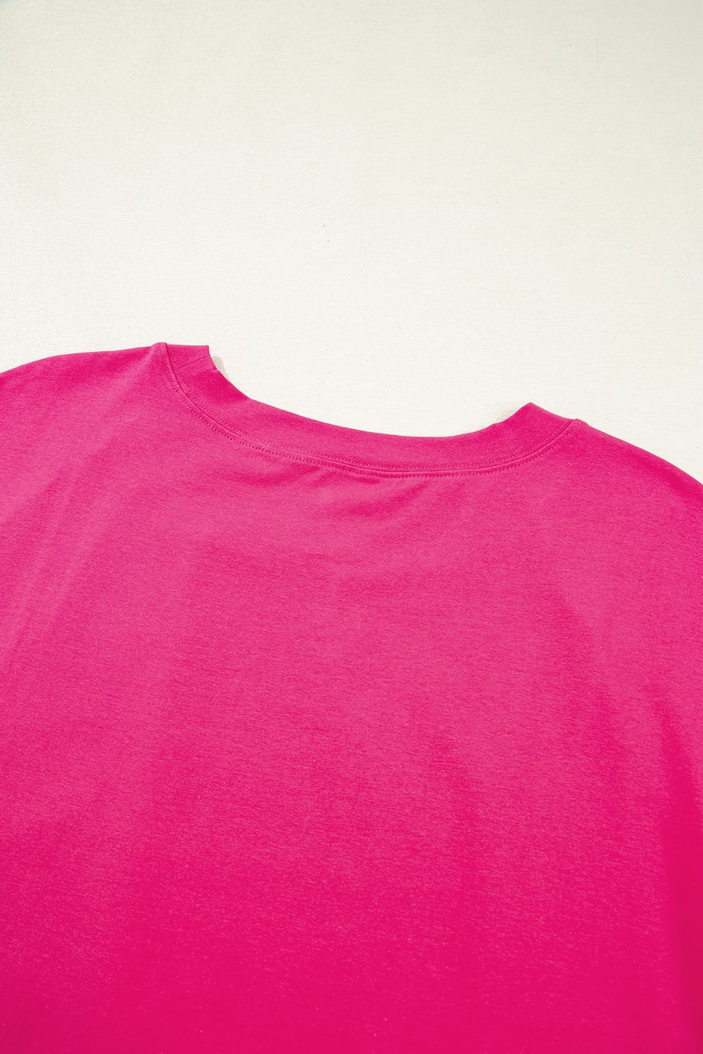 Rose Red Color Block Ruffled Crew Neck Loose Fit T Shirt