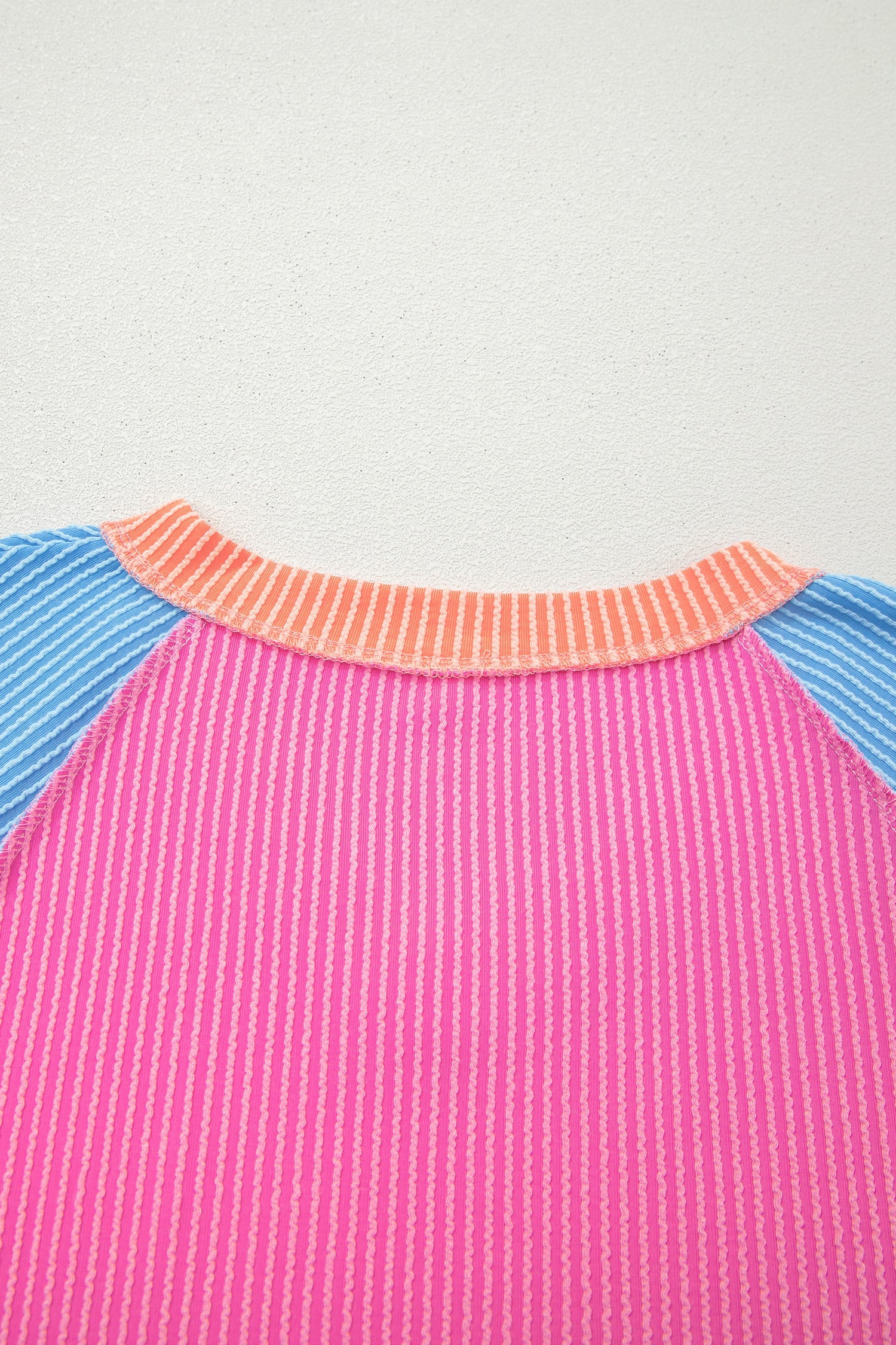 Rose Red Color Block Twisted Ribbed Tee