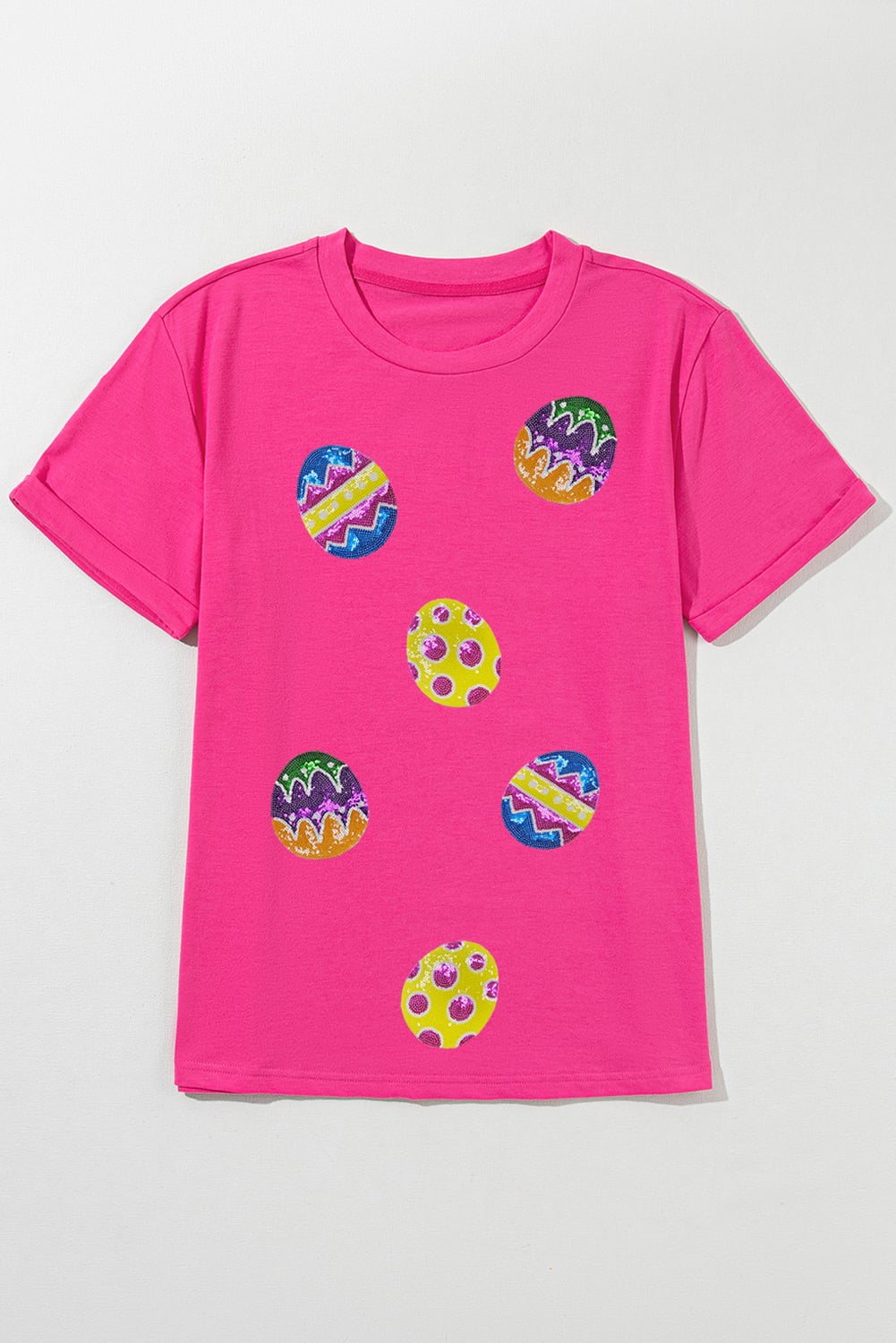 Rose Red Easter Eggs Patched Crew Neck Graphic Tee