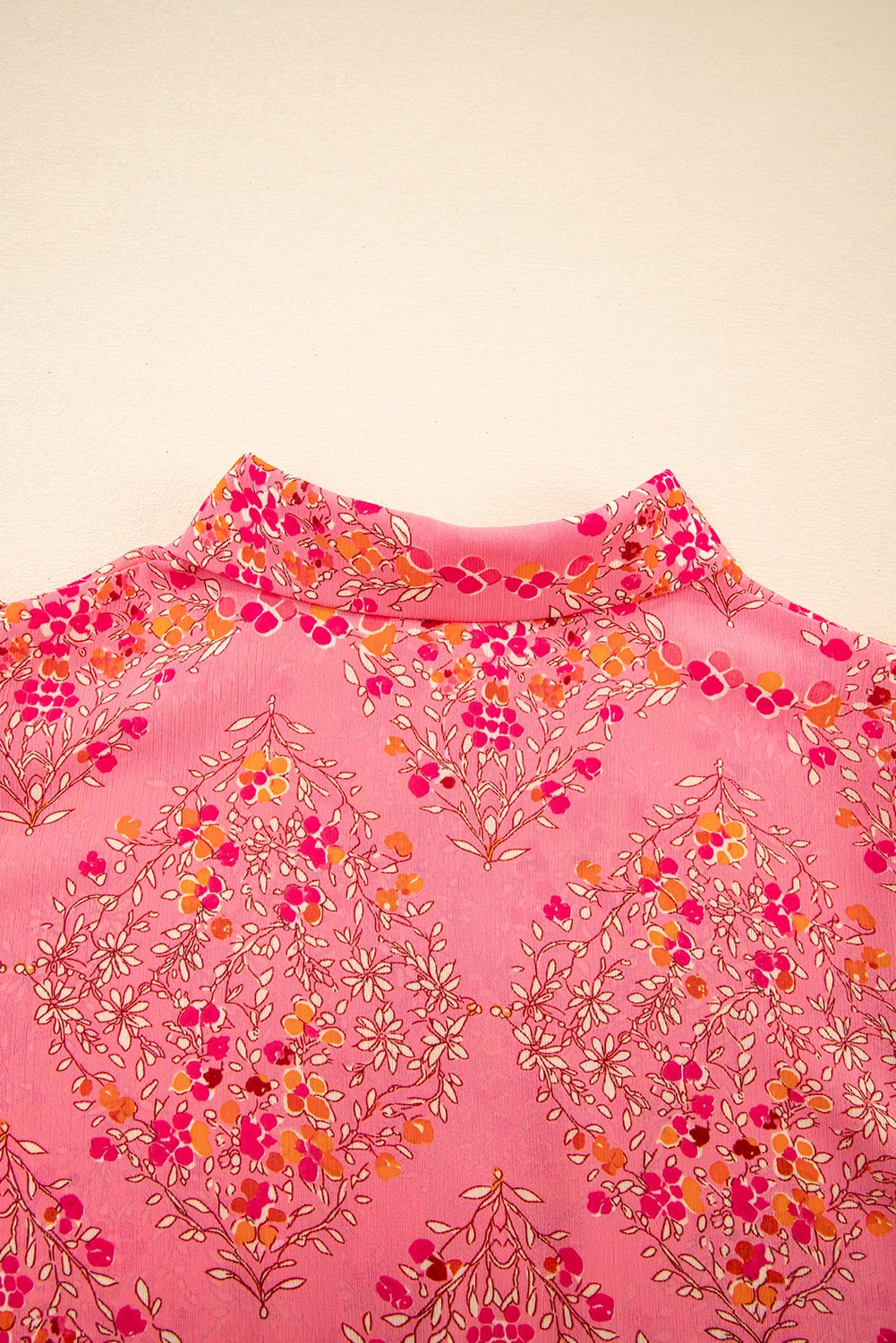 Rose Red Floral Print Wide Short Sleeve Loose Shirt