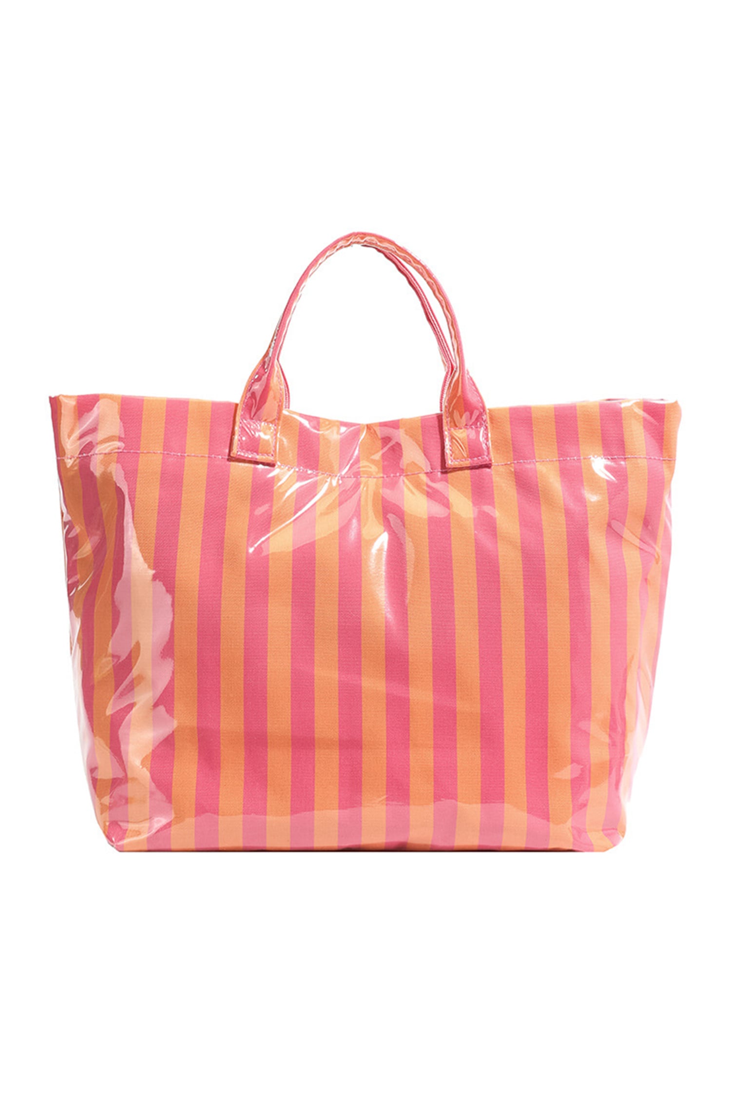 Rose Red Glossy Striped Vinyl Large Tote Bag (Color Varied)