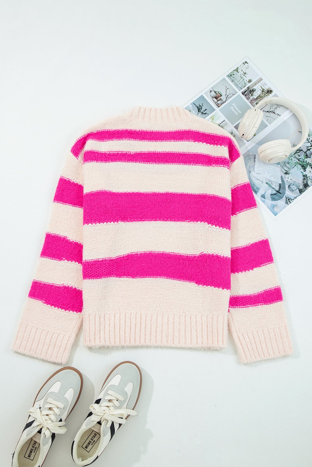 Rose Red I KNOW WHAT I WANT Sequin Letter Graphic Colorblock Loose Sweater