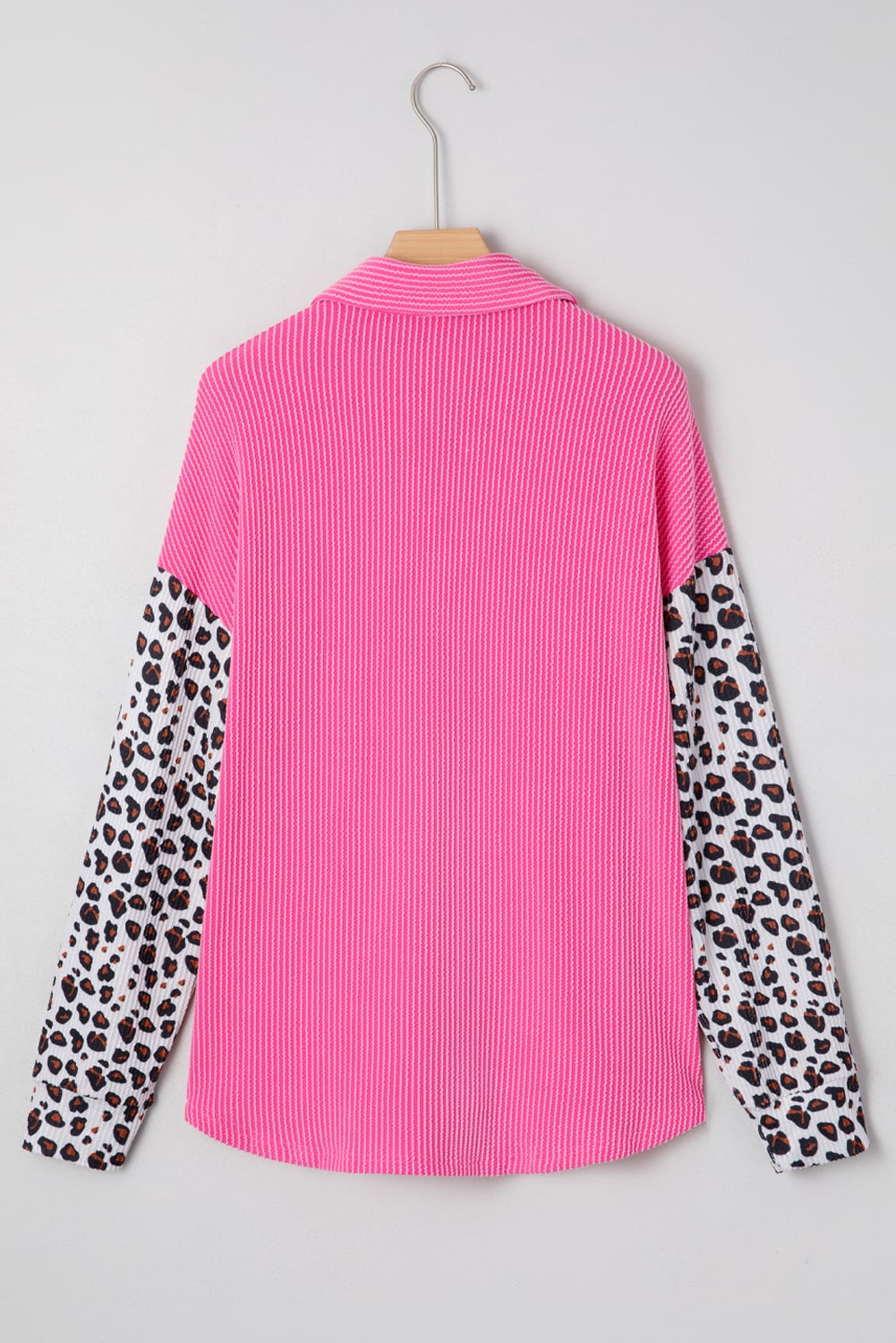 Rose Red Leopard Patched Twisted Ribbed Western Casual Shacket