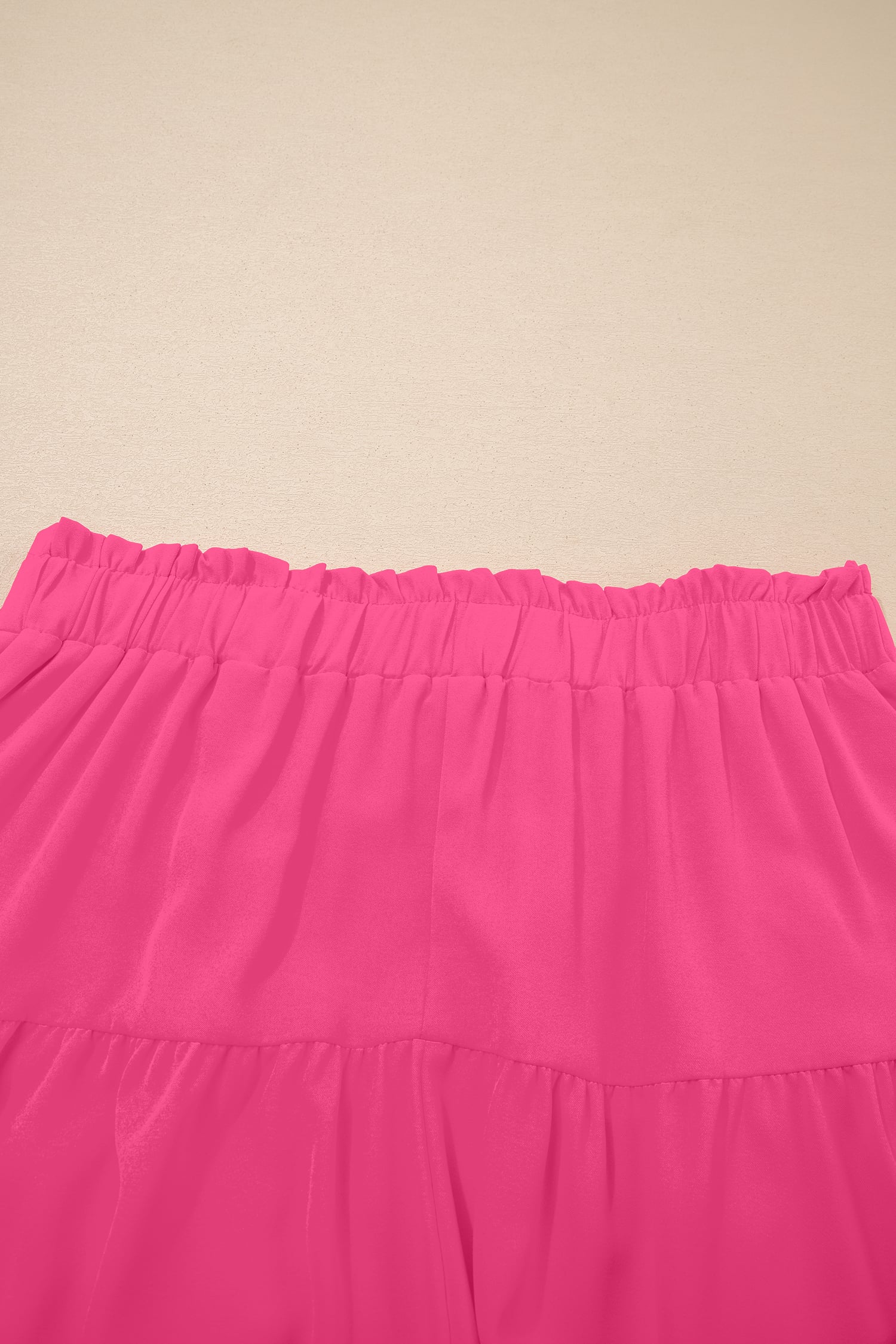 Rose Red Plus Size Frilled Elastic Waist Lace Trim Boho Ruffled Shorts