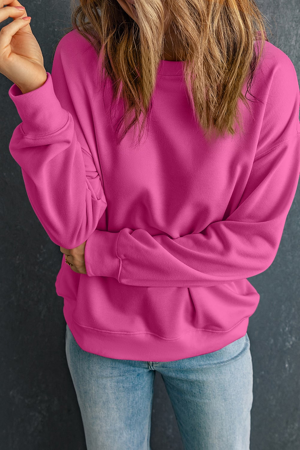 Rose Red Solid Classic Crewneck Pullover Sweatshirt