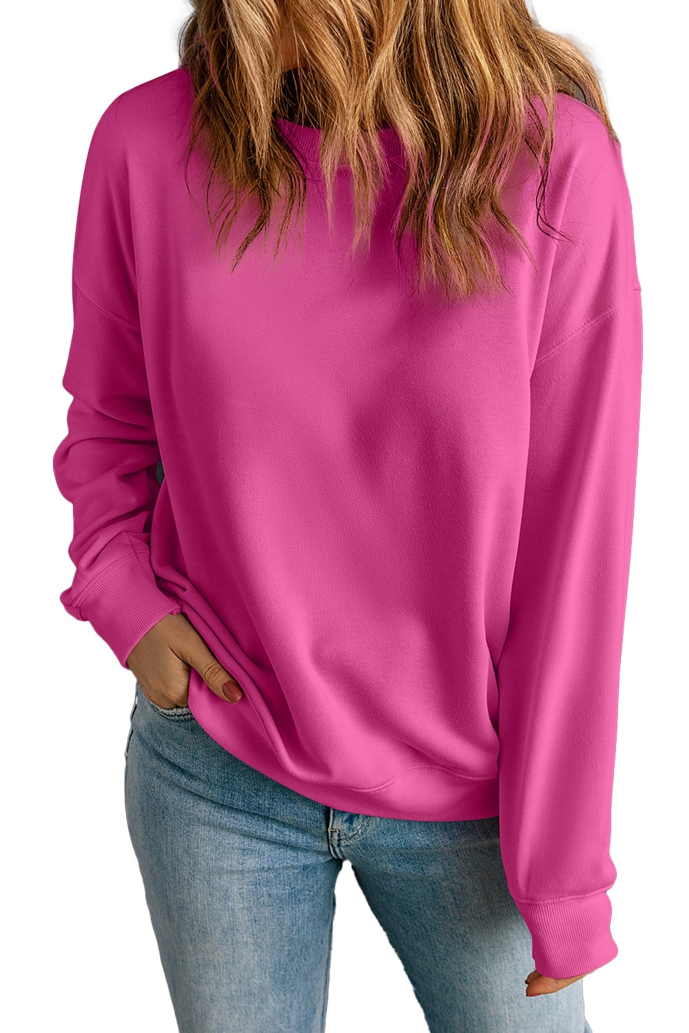 Rose Red Solid Classic Crewneck Pullover Sweatshirt
