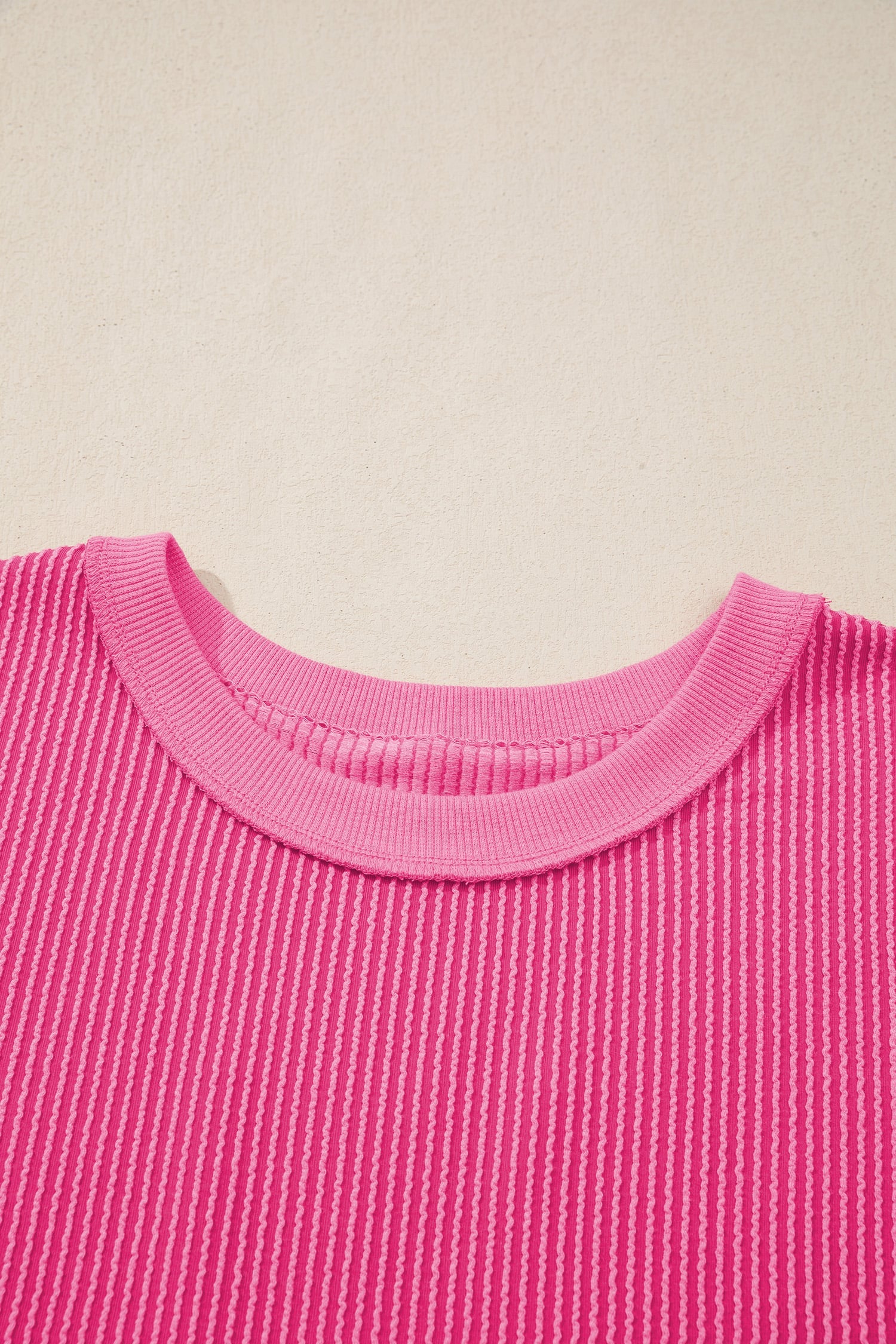 Rose Red Spiral Ribbed Cutout Bow Knot Back Oversize T Shirt