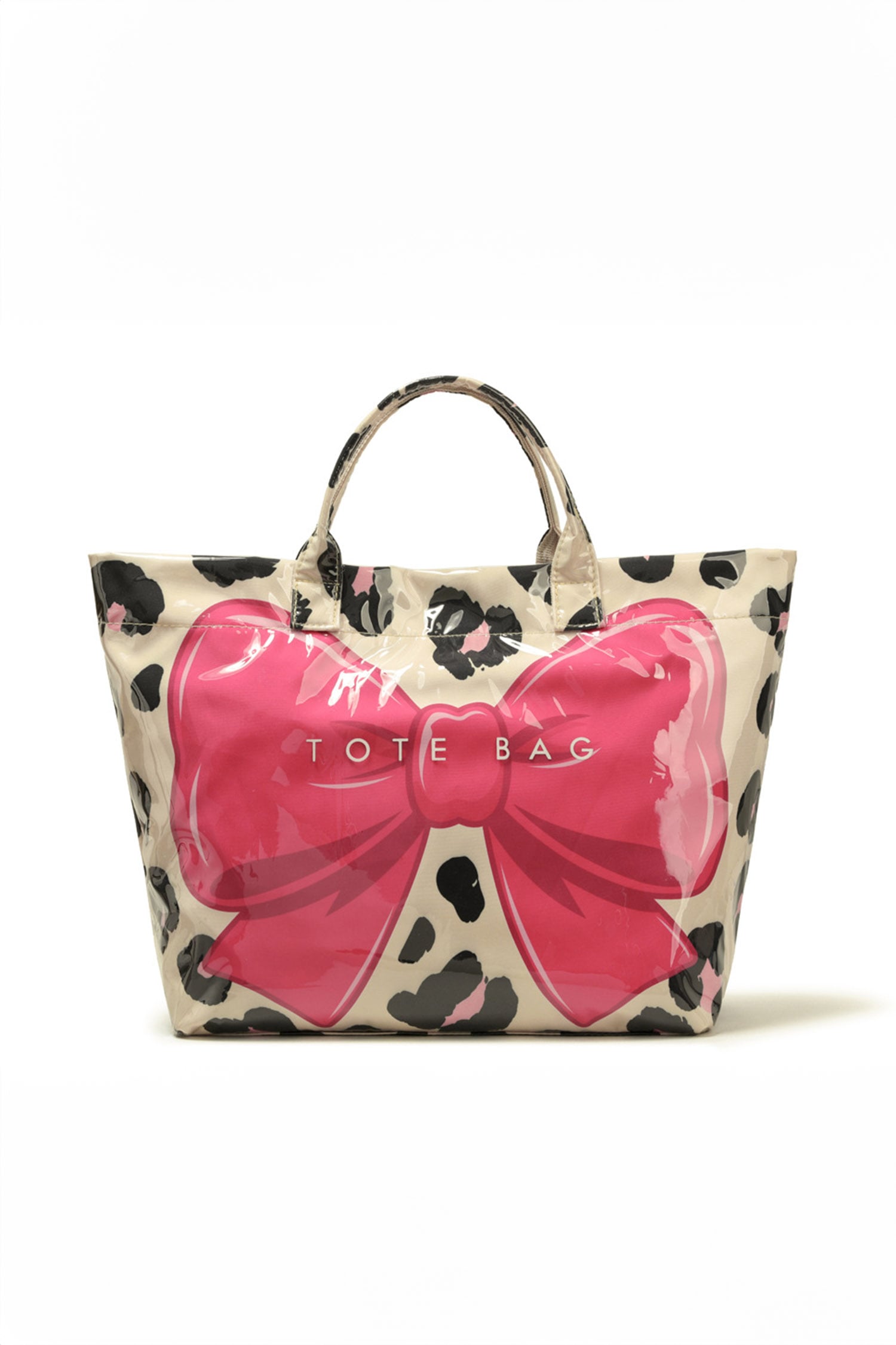 Rose Red Sweet Bow Leopard Print Sleek PVC Tote Bag