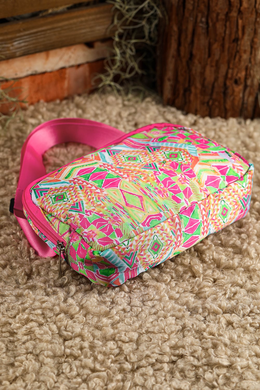 Rose Red Western Print Buckle Wide Belt Chest Bag